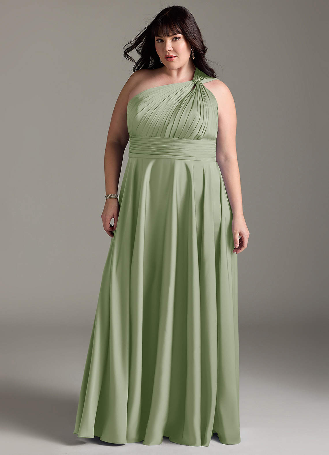 Azazie Charlize Bridesmaid Dresses Dusty Sage A-Line One Shoulder Stretch Satin Dress image12