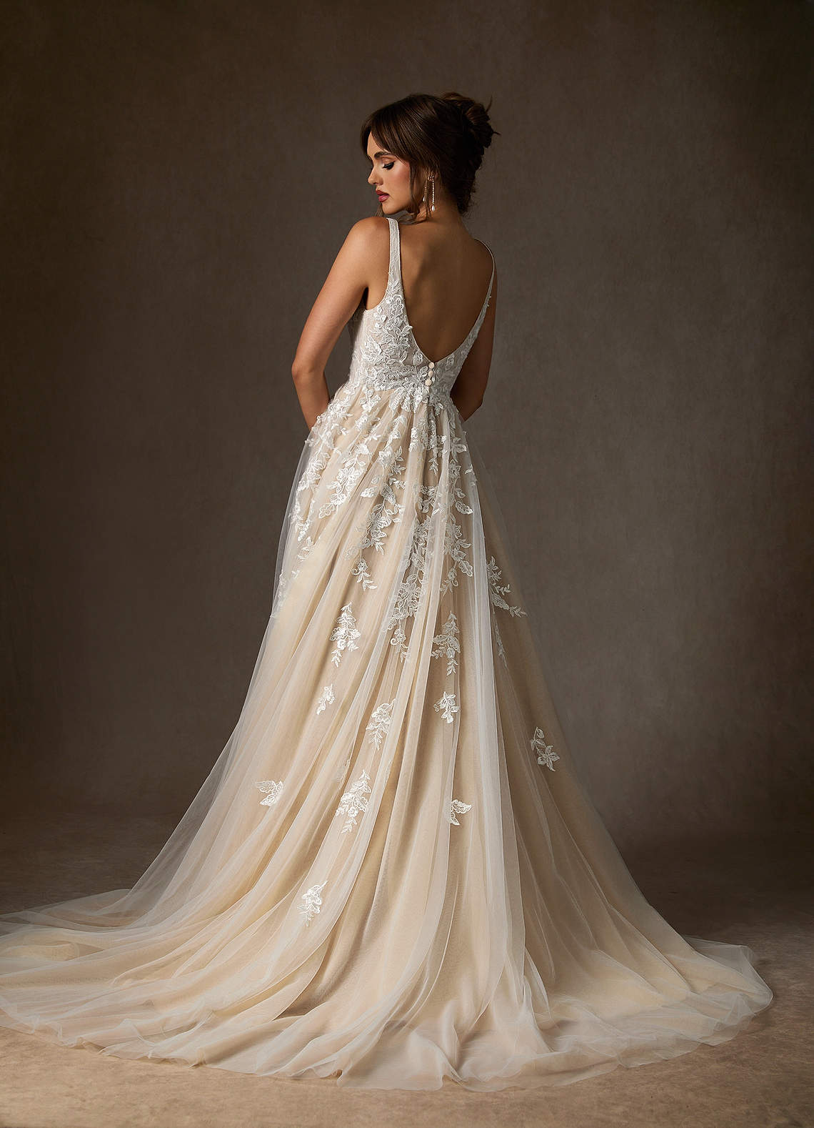 Azazie Sorella Wedding Dresses Diamond White Champagne A-Line V-Neck Sequins Tulle Dress image1