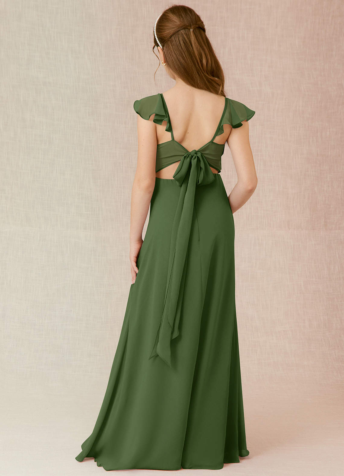 Azazie A-Line/Princess V-Neck Floor-Length Chiffon Junior Bridesmaid Dresses - Olive Azazie A-Line/Princess V-Neck Floor-Length Chiffon Junior Bridesmaid Dresses - Olive