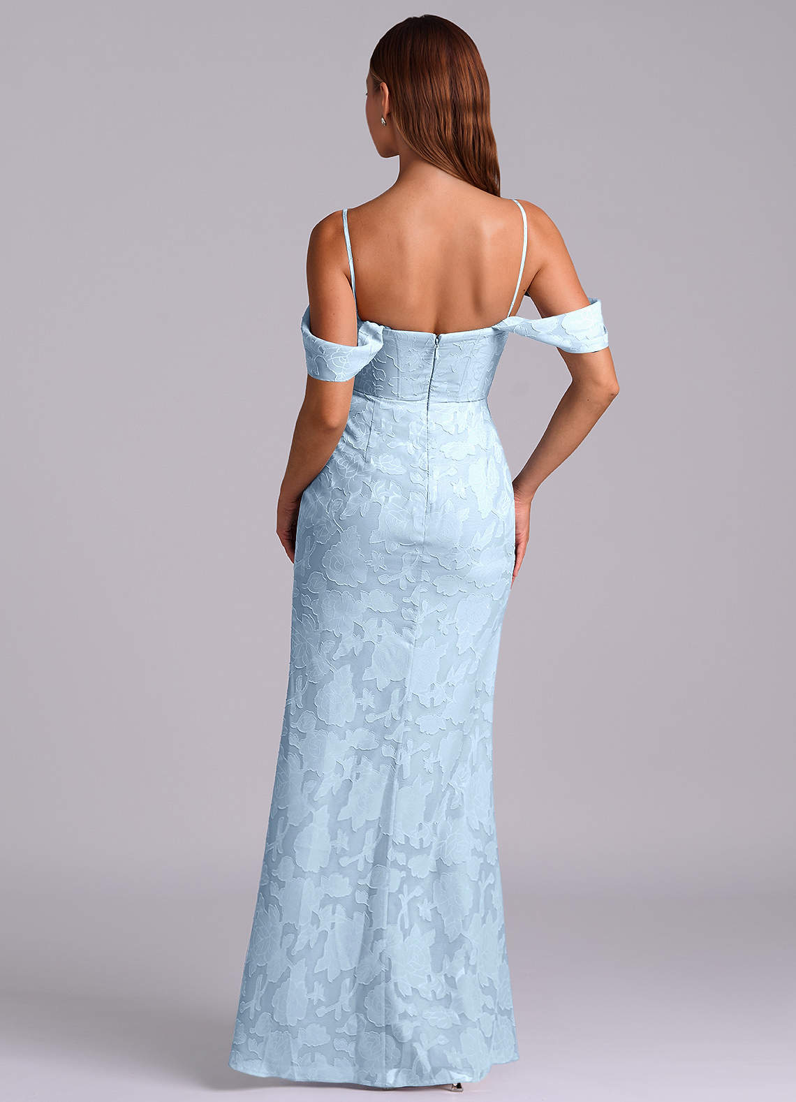 Azazie Johana Jurken voor bruidsmeisjes Converteerbaar Jurk van Bloemen Burn-out met Zeemeermin Off the Shoulder Hemelsblauw image6