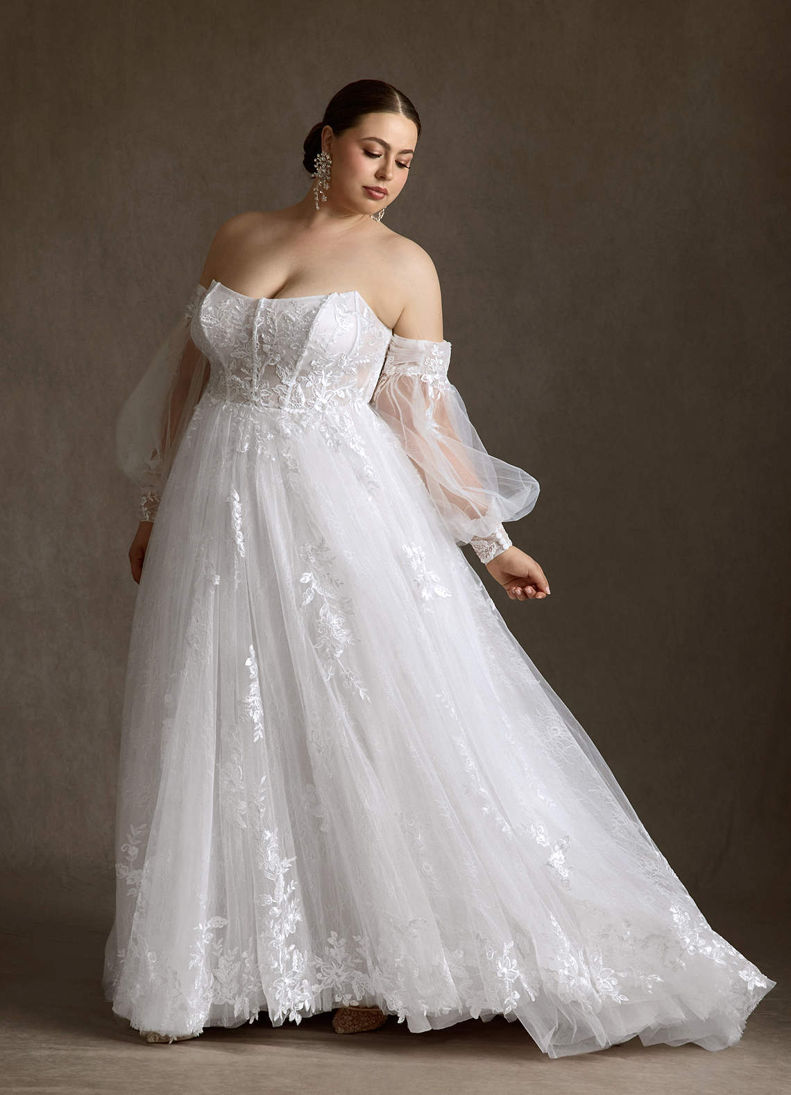 Azazie Elowyn Trouwjurken Jurk van Kant met Baljurk Strapless Diamant Wit image1