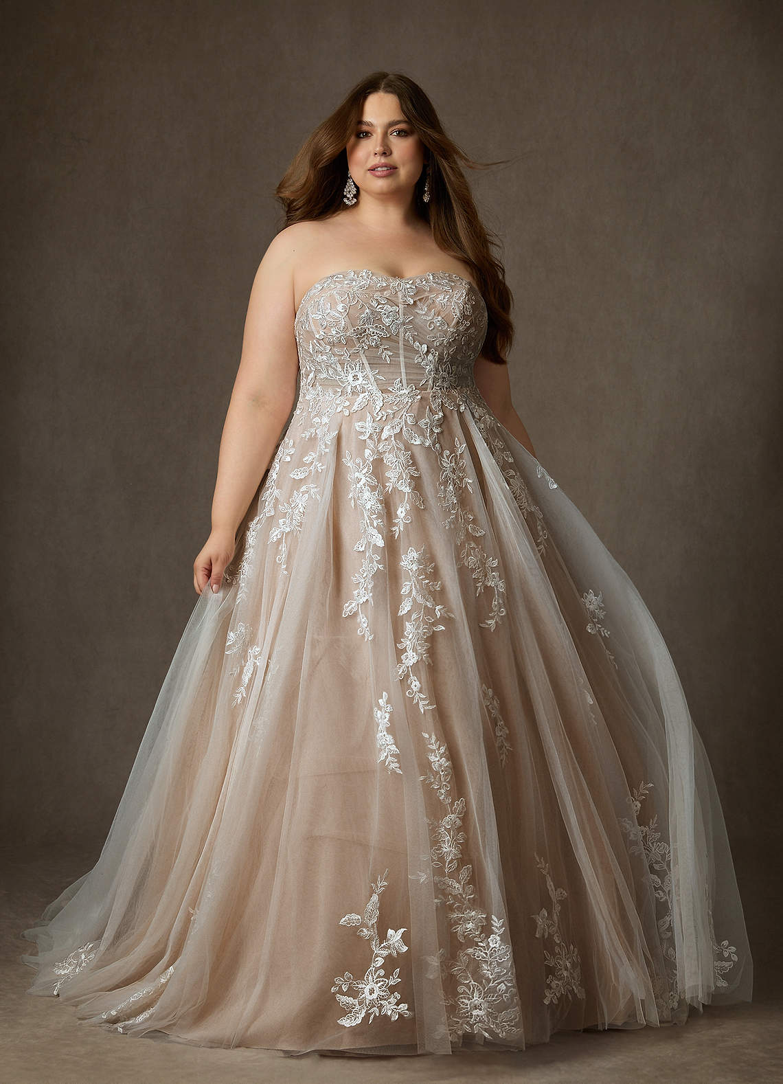 Azazie Keri Wedding Dresses Diamond White Sand Ball-Gown Strapless Lace Dress image1