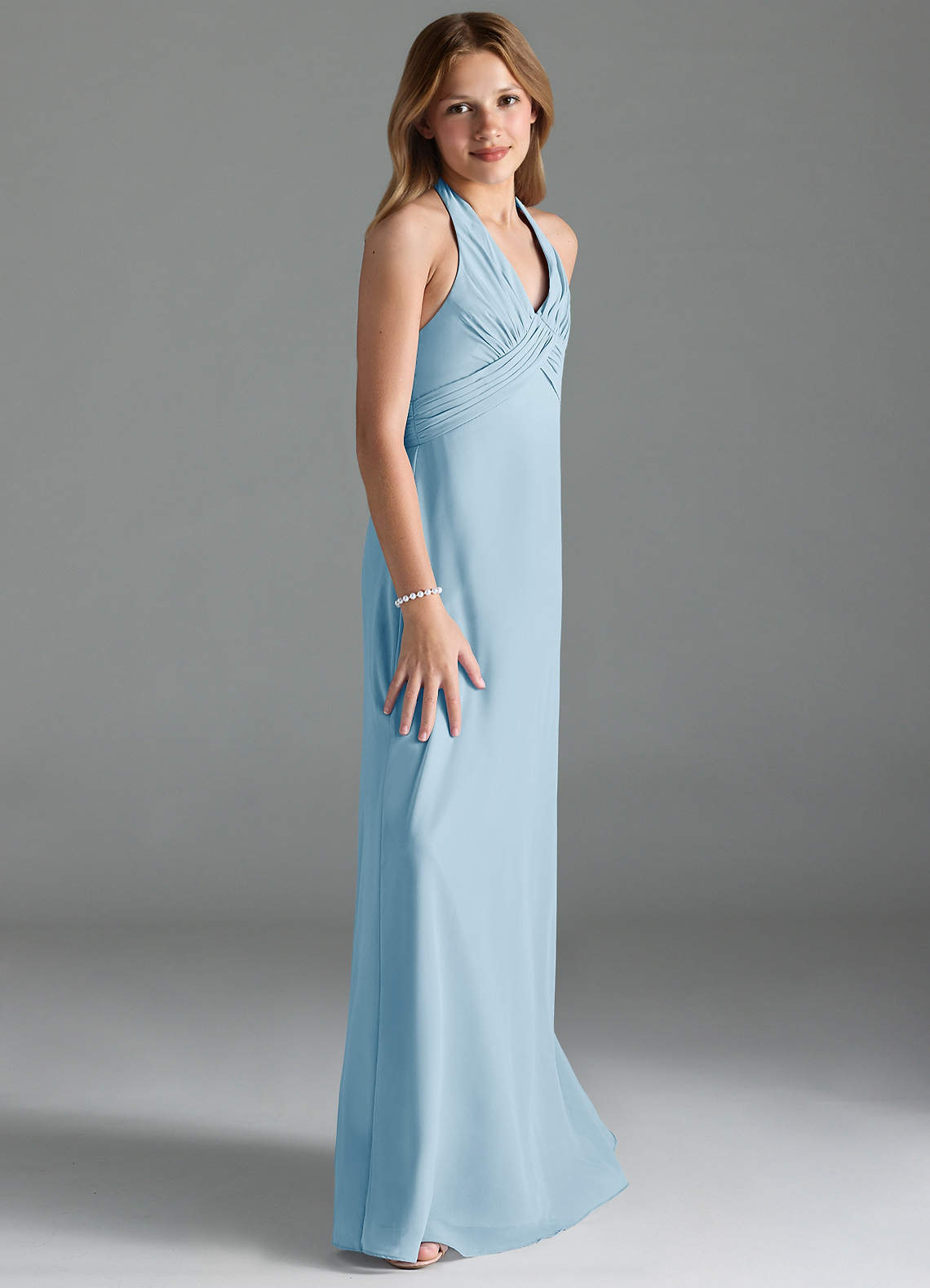 Azazie Tessie Junior Sky Blue A-Line Pleated Chiffon Dress image3