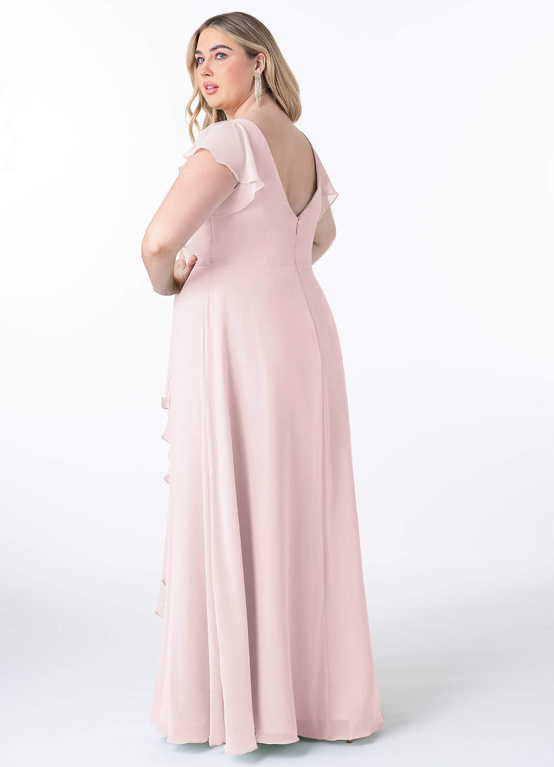 Azazie Omari Vestidos de madrinha de casamento Vestido Rosa Corado de Chiffon de Linha A image7