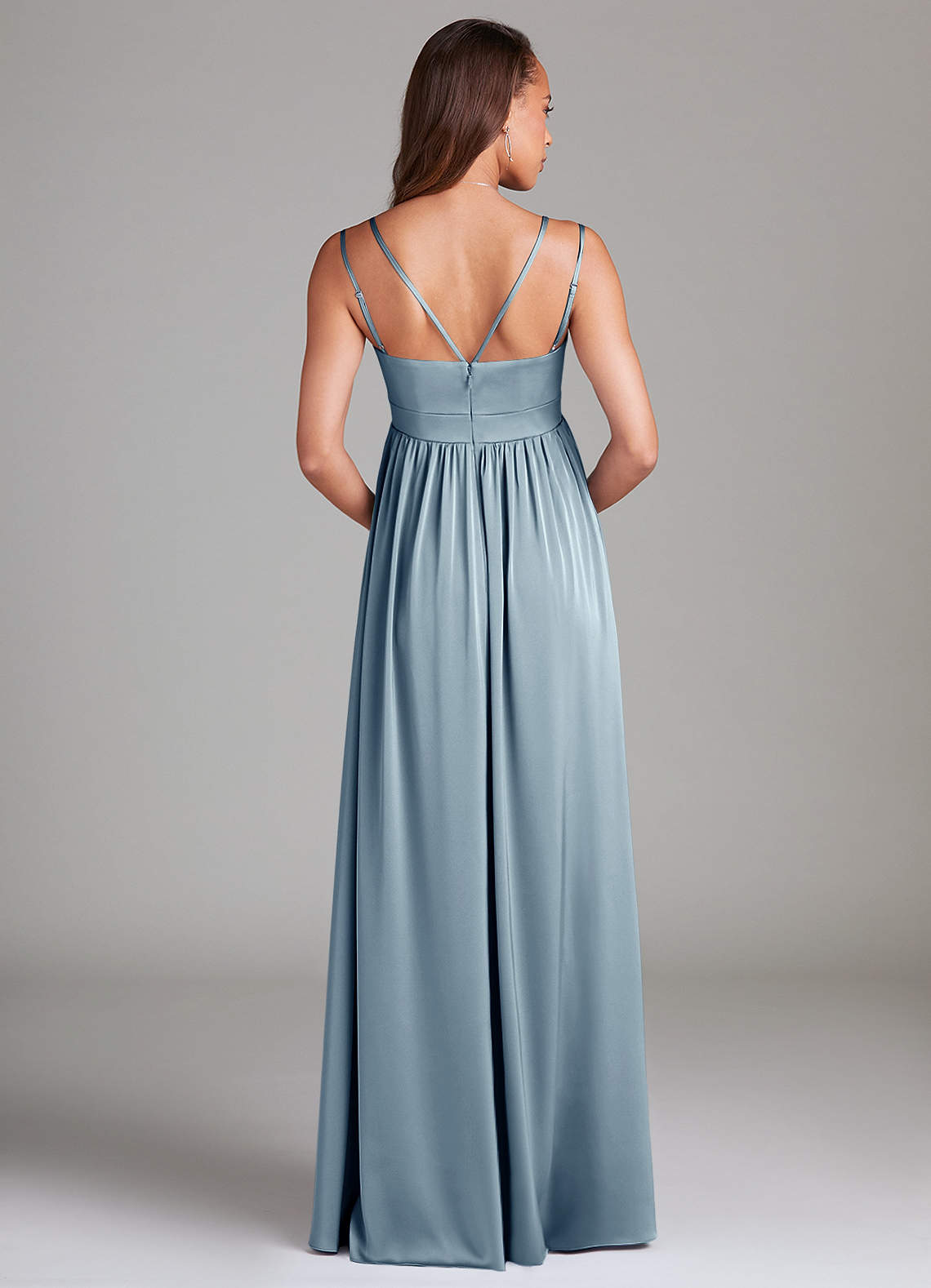 Azazie Emree Vestidos de dama de honra para maternidade Vestir Linha A com bolsos Comprimento do chão Cetim elástico image1