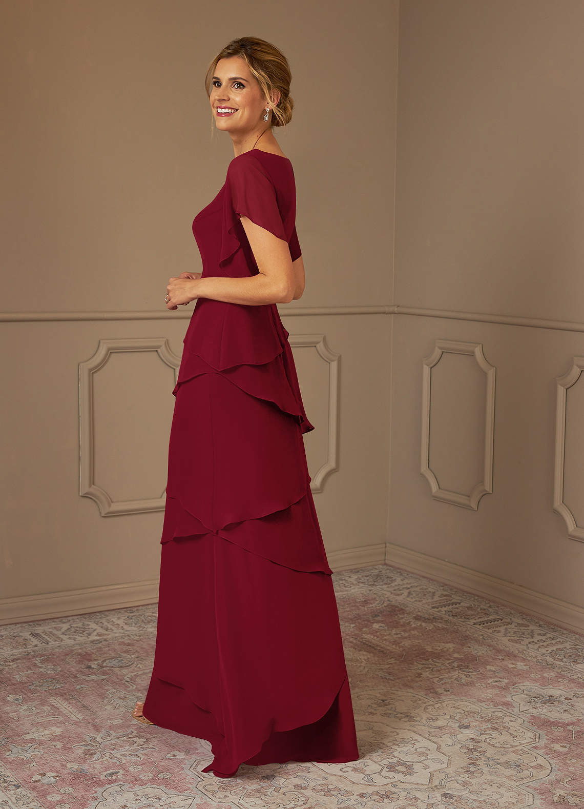 Azazie OHara Vestidos para mãe da noiva Vestido Borgonha de Chiffon de Linha A image4