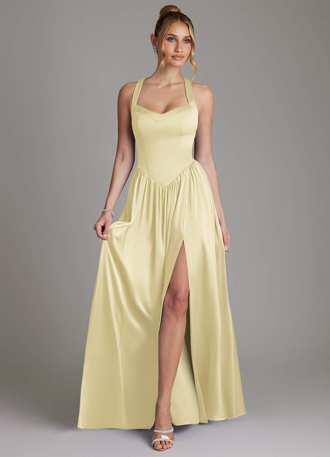 high waisted bridesmaid dresses Cross-Tie Back High-Waist Pleated V-Neck Bridesmaid Dress