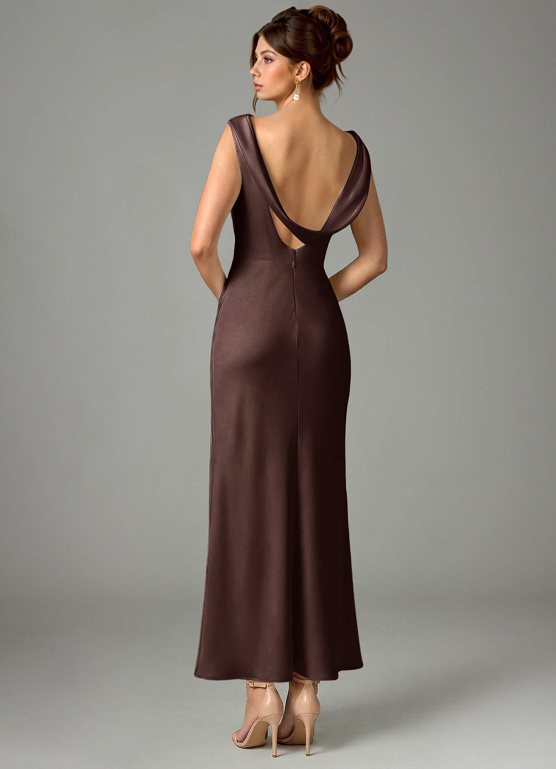 Azazie Kieryn Bridesmaid Dresses Ganache Mermaid Pleated Stretch Satin Dress image4