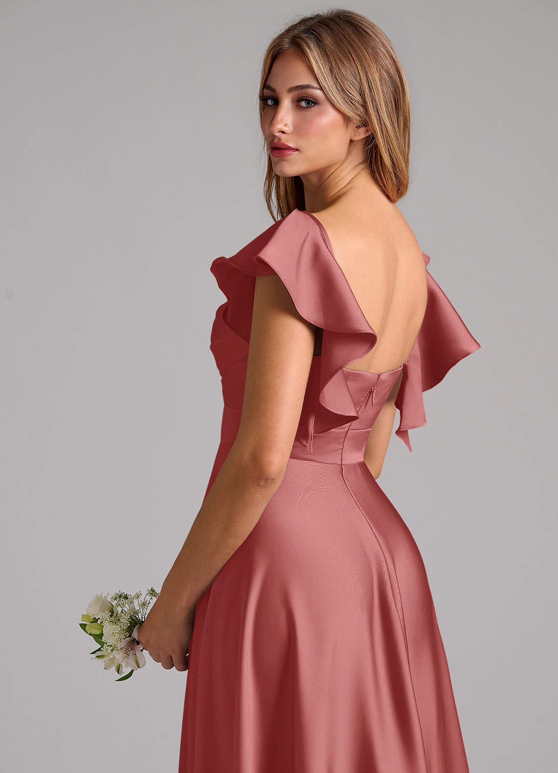 Azazie Leilani Hemmaprövning av klänningar Klä av A-Linje i Stretch Satin Rynkad Svart image8