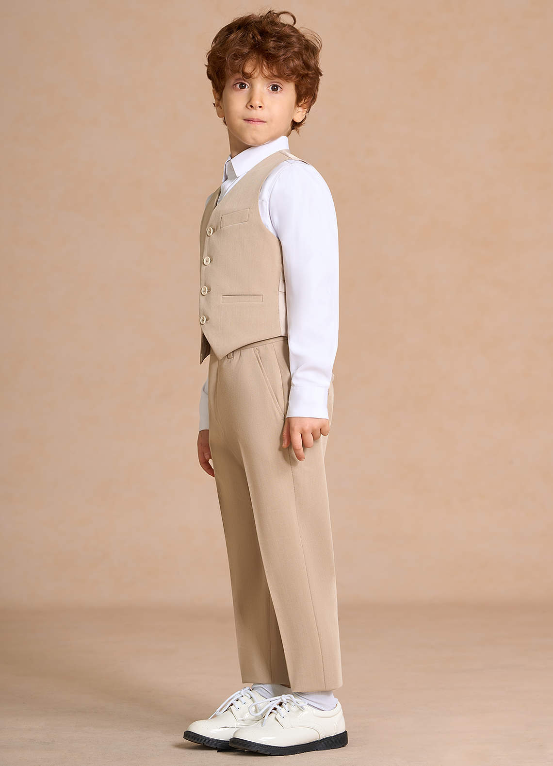 front Oliver Boys Tan 3-Piece Suit