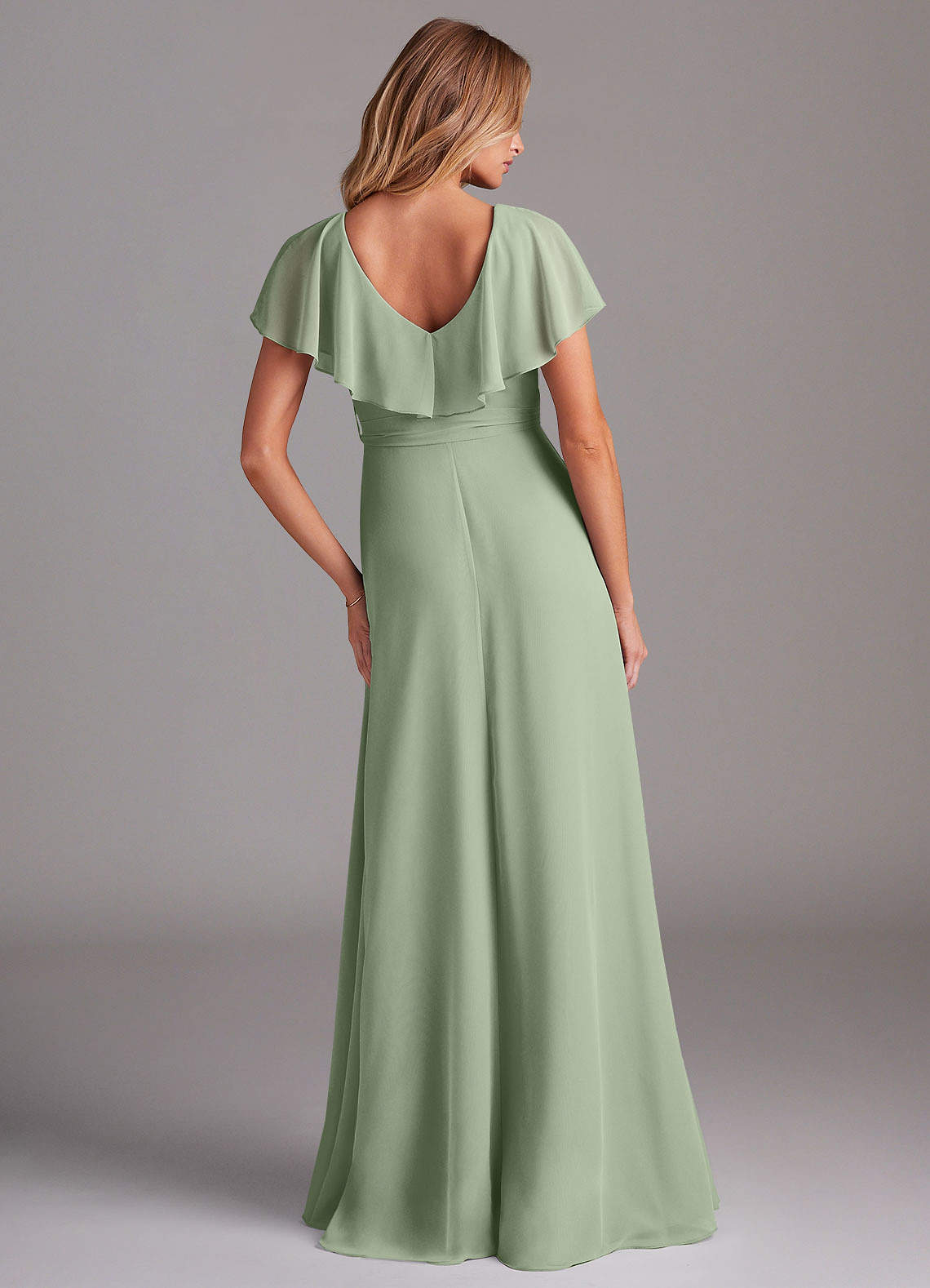 Azazie Lainey Bridesmaid Dresses Dusty Sage A-Line with Pockets Chiffon Dress image6