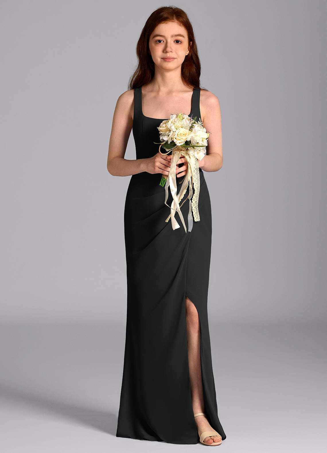 black chiffon junior bridesmaid dresses Azazie Sheath Straight Floor-Length Chiffon Junior Bridesmaid Dresses