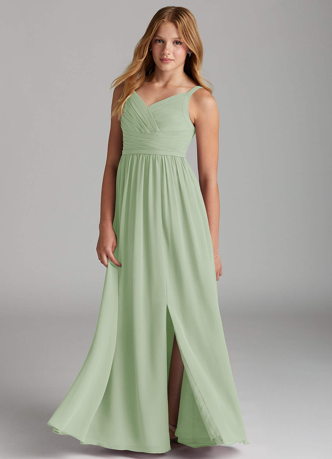 Azazie Chanel Junior Bridesmaid Dress in Dusty Sage | Azazie