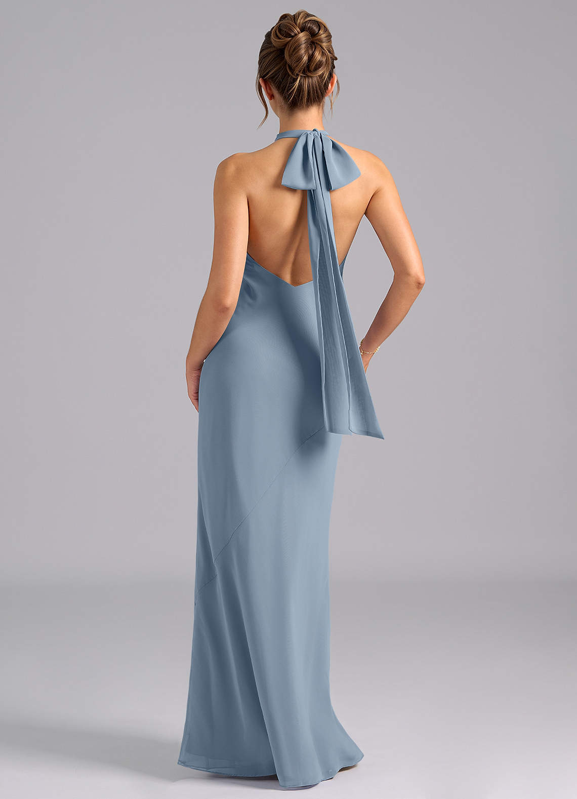 Azazie Velli Bridesmaid Dresses Dusty Blue Mermaid High Neck Chiffon Dress image1