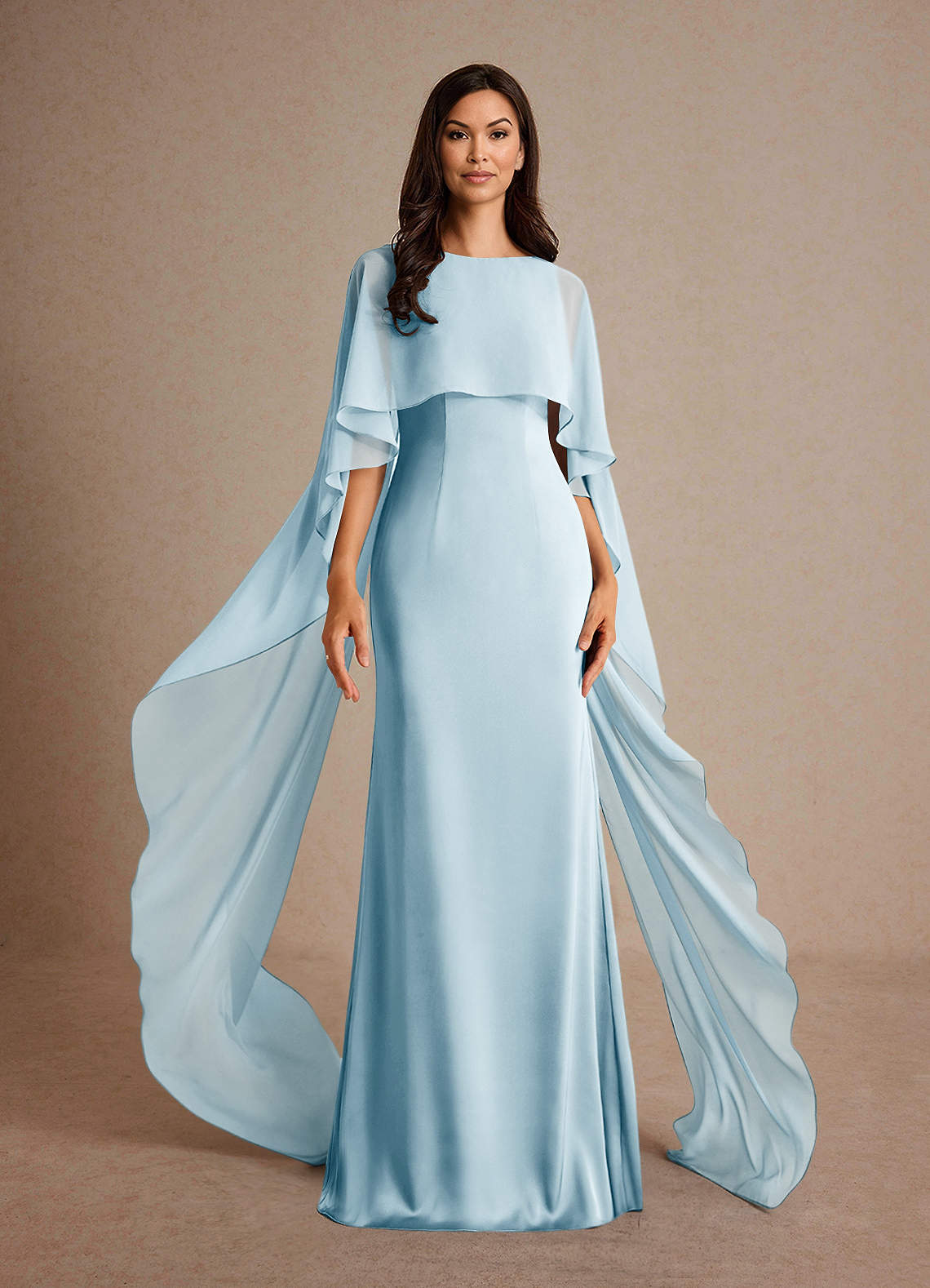 Azul Cielo Azazie Milfred Vestido de Azul Cielo de Satén Elástico de Recto  con Cuello de barco vestidos de madre de la novia | Azazie ES, image size:1140x1578