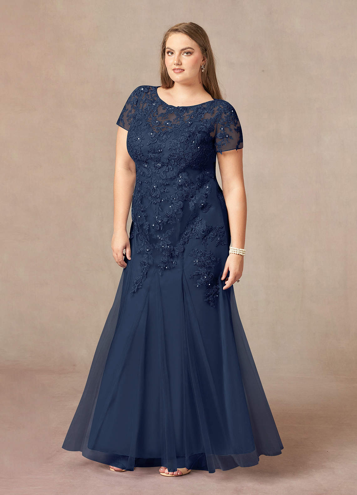 Azazie Laurie Mother of the Bride Dresses Dark Navy Mermaid Scoop Sequins Tulle Dress image8