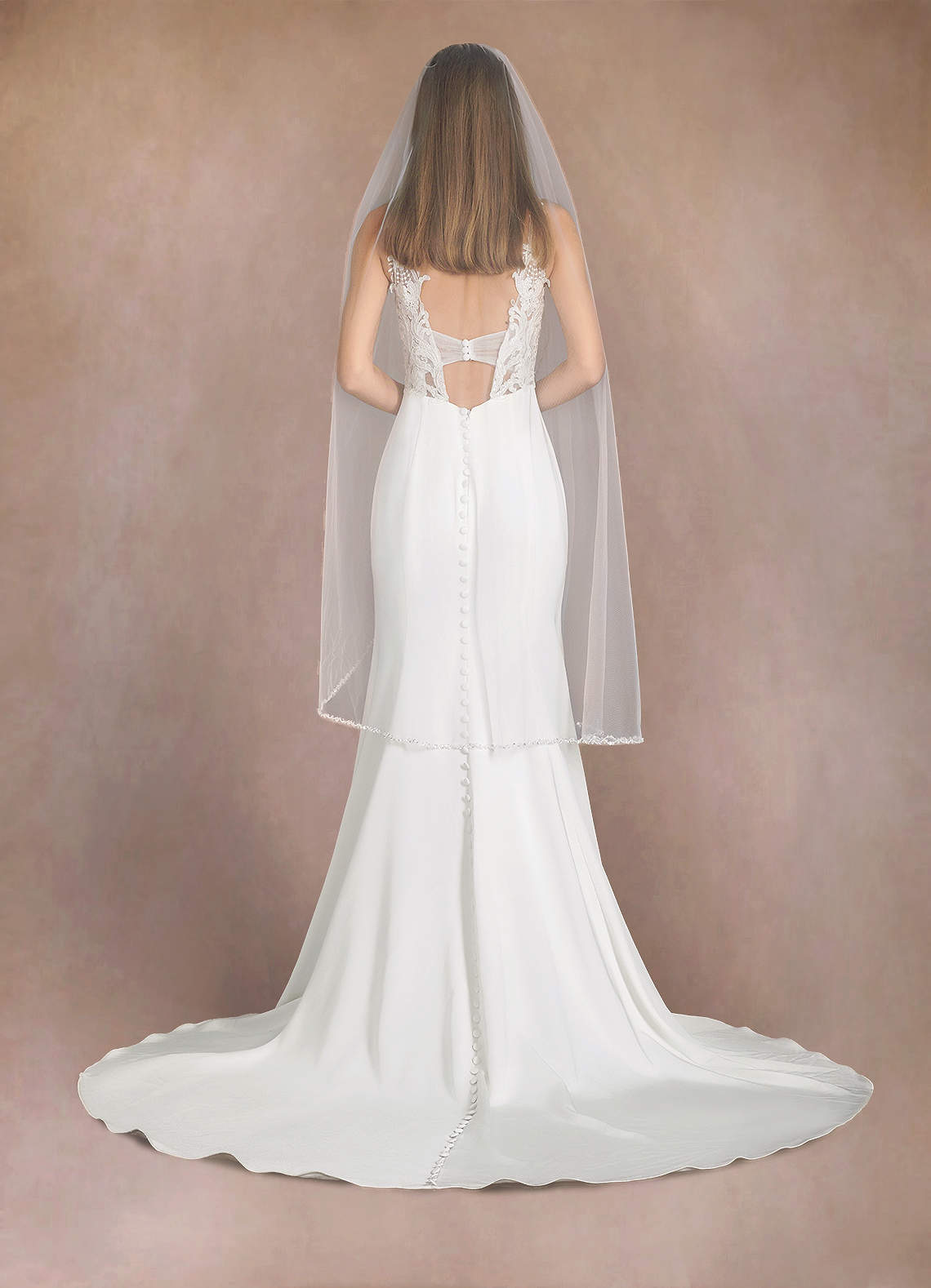 front Sheena Beads Waltz Length Veil