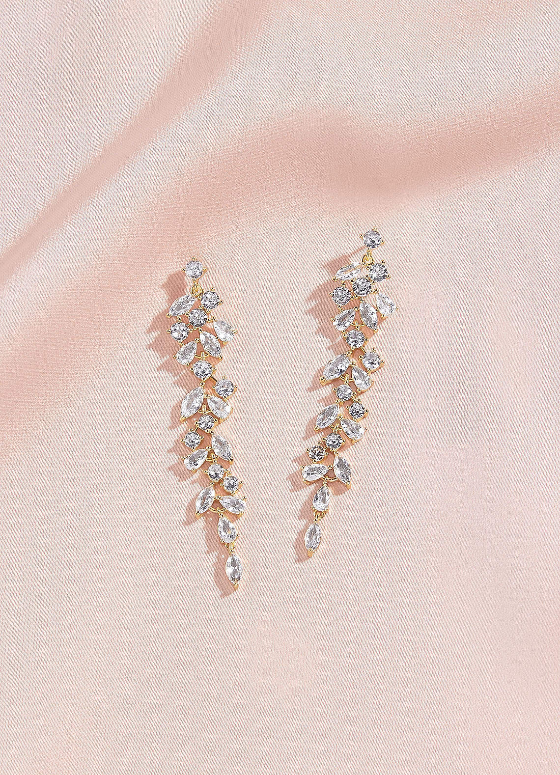 front Rhinestone Leaves Tassel Earrings