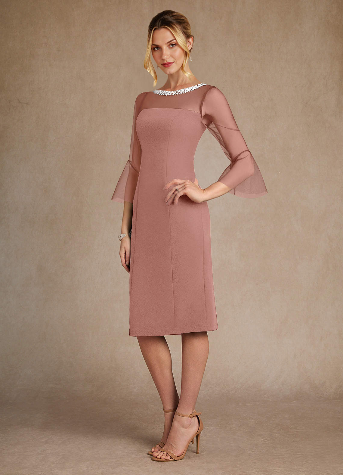 Azazie Bellevue Stretch Crepe Dusty Rose Mother of the Bride Dresses Size UK 12