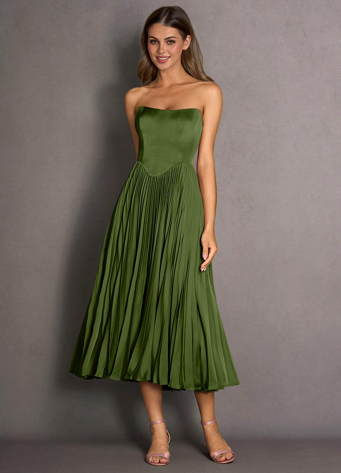 knee length dresses for ladies Backless Mermaid Midi Bridesmaid Dress with Short Sleeves main image 0