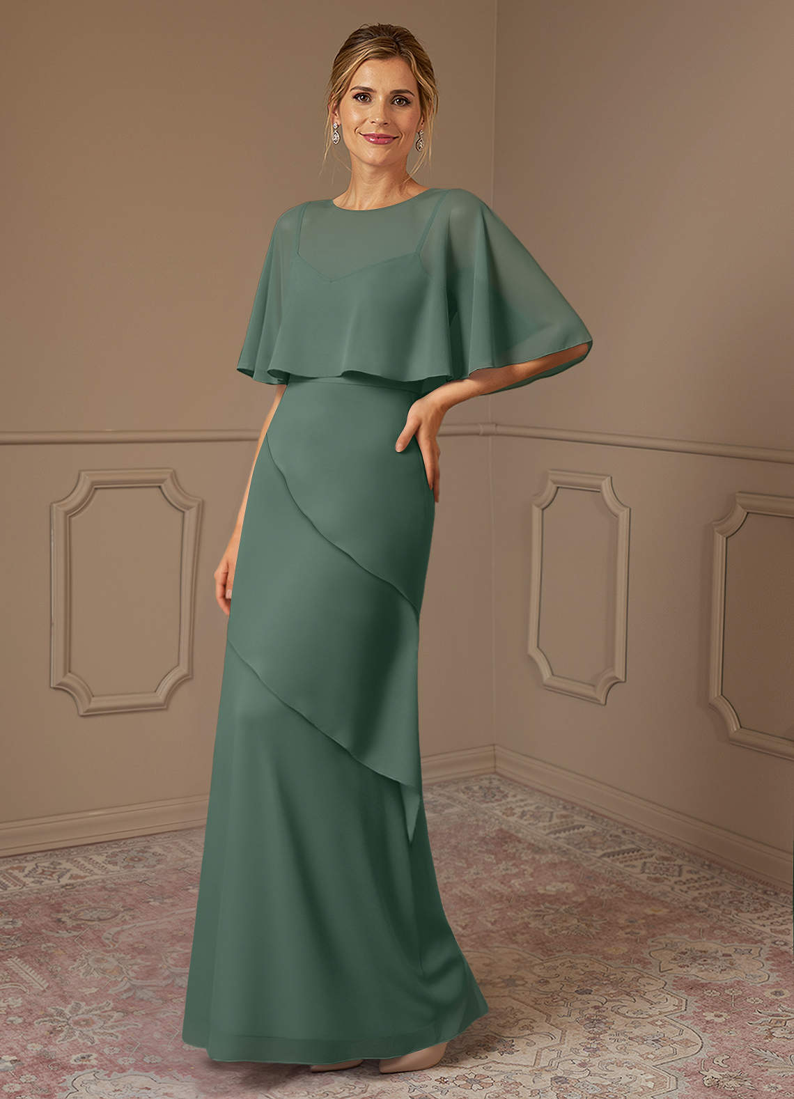 Azazie Bowie Eucalyptus A-Line Chiffon Dress | Azazie