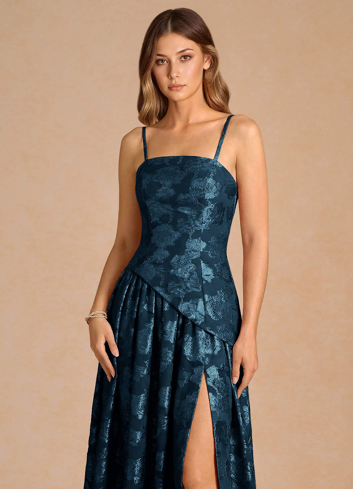 Azazie Plus Size Floor-Length Maxi Dresses A-Line Wedding Guest Formal Dresses Strapless Navy