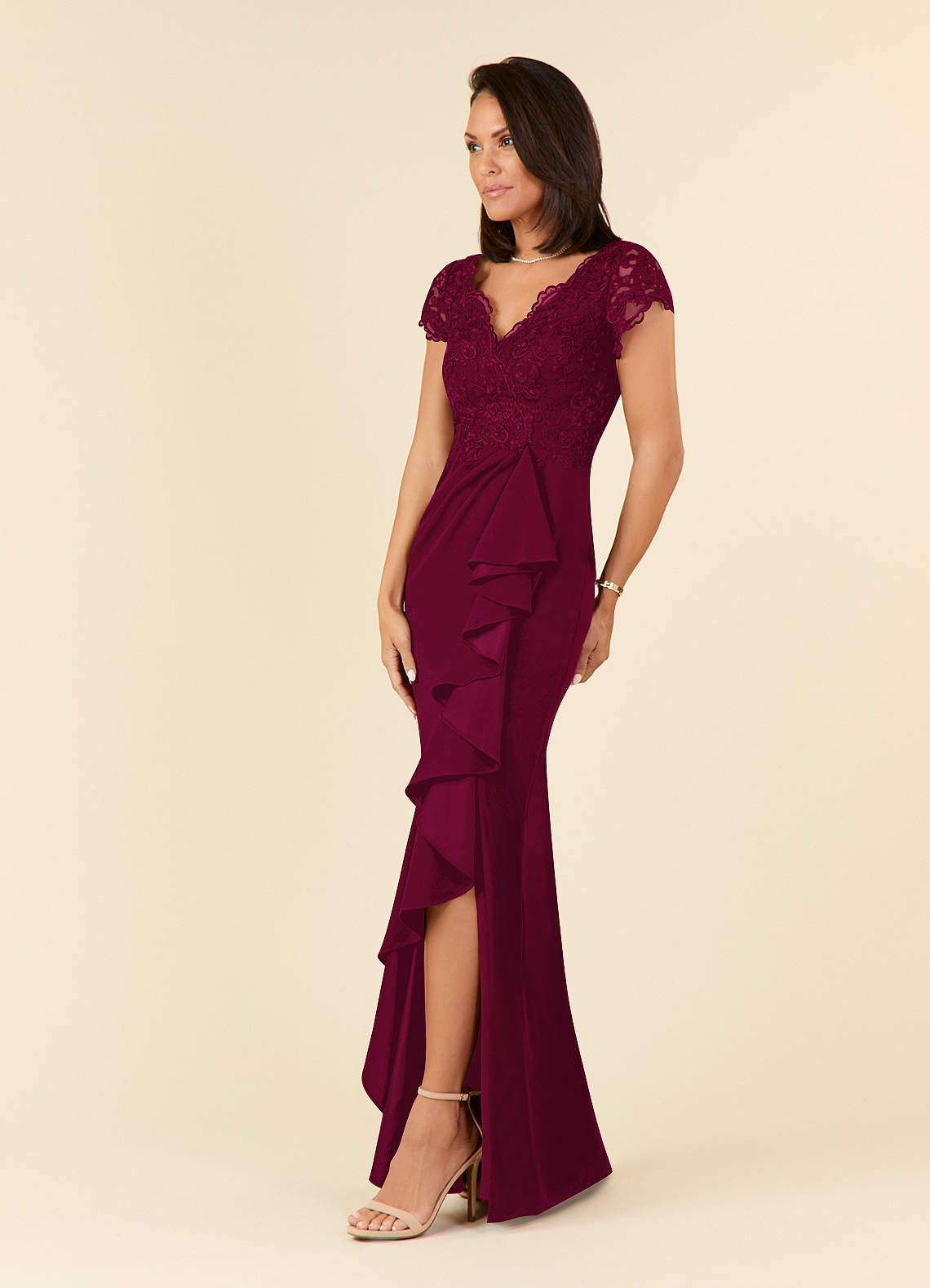 Azazie Carmen Mother of the Bride Dresses Burgundy Sheath Lace Dress image1