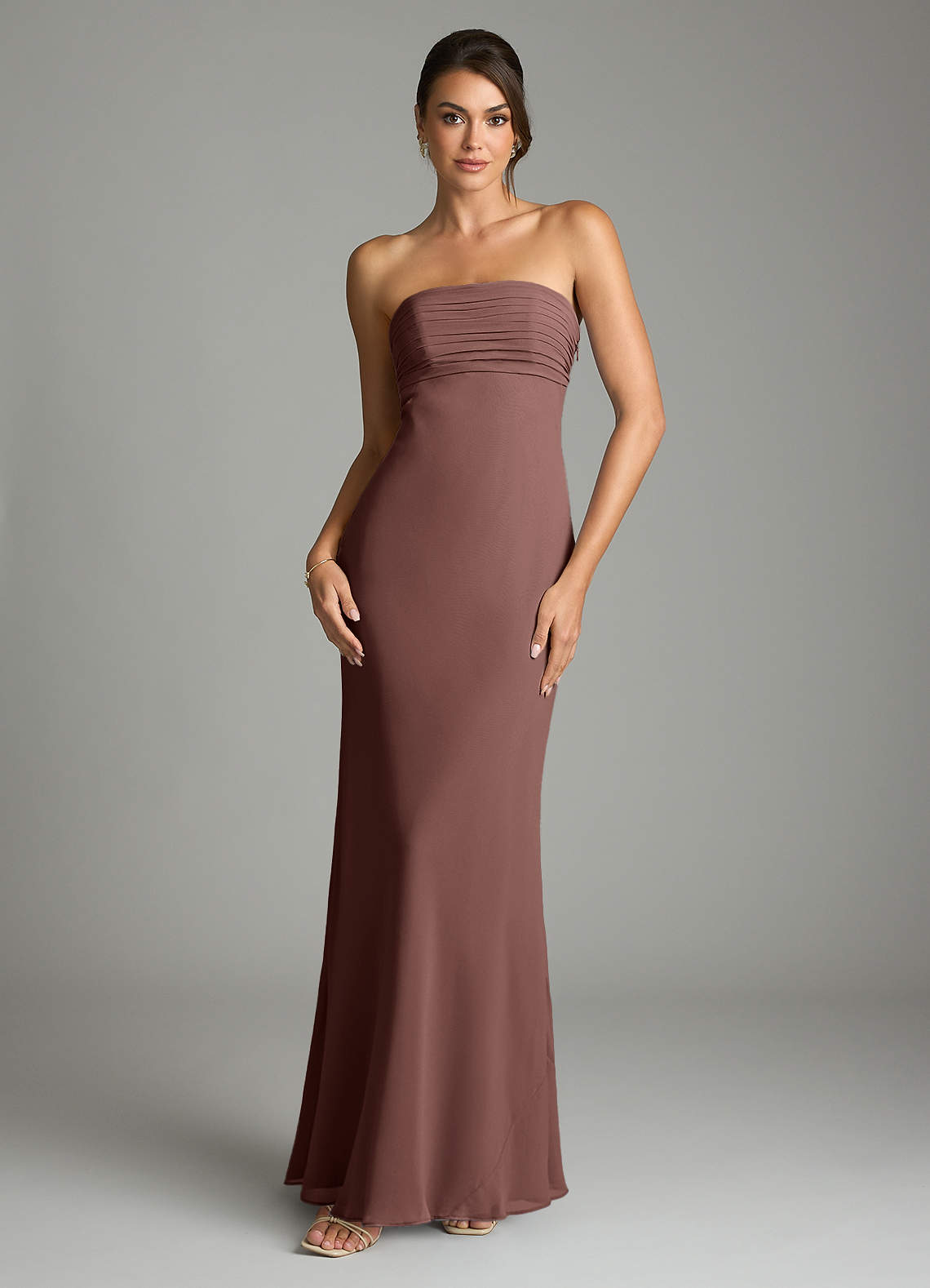 Azazie Saylor Brudtärnklänningar Klä av Sjöjungfru i Chiffong Axelbandslös Espresso image2