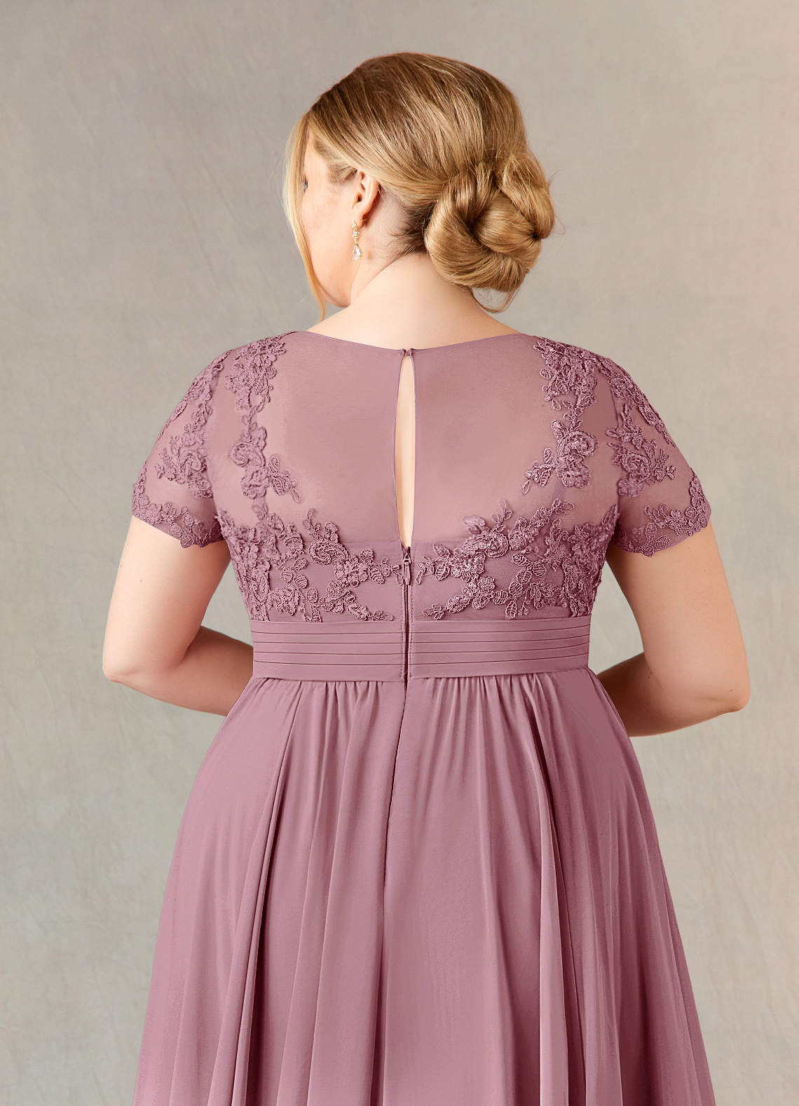 Azazie Annette Vintage Mauve A-Line Lace Chiffon Dress Ready to Ship | Azazie Azazie Annette Vintage Mauve A-Line Lace Chiffon Dress Ready to Ship | Azazie