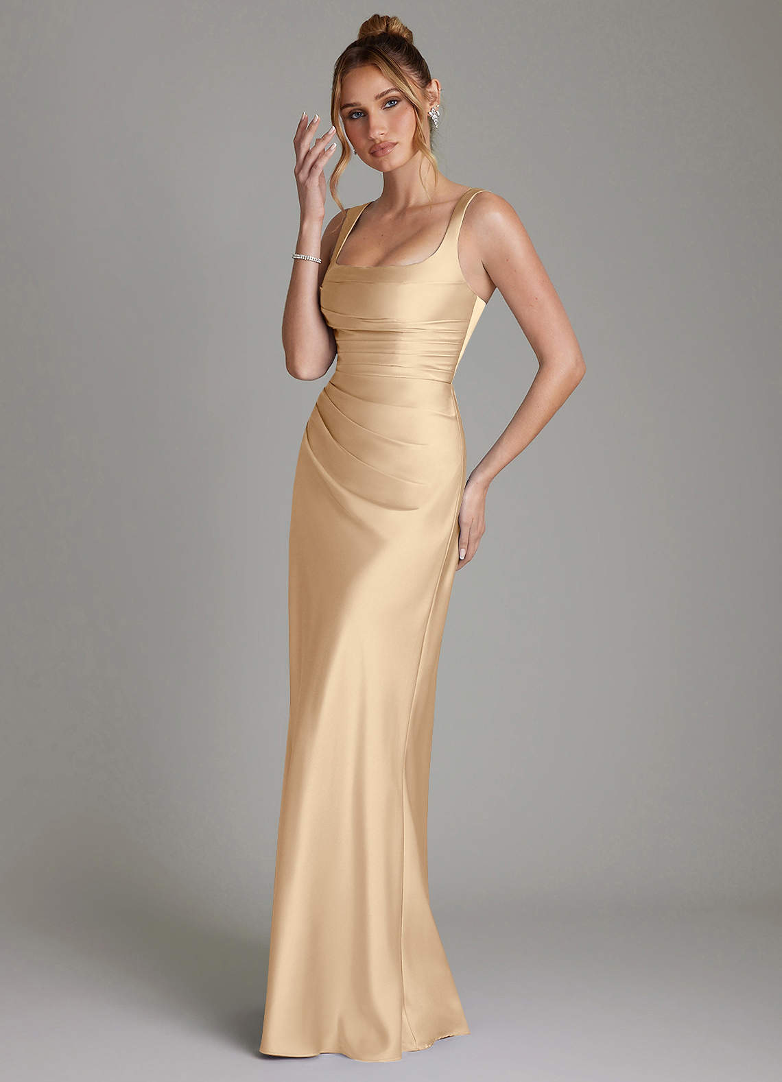 Azazie Agustina Bridesmaid Dresses Champagne Mermaid Corset Stretch Satin Dress image4