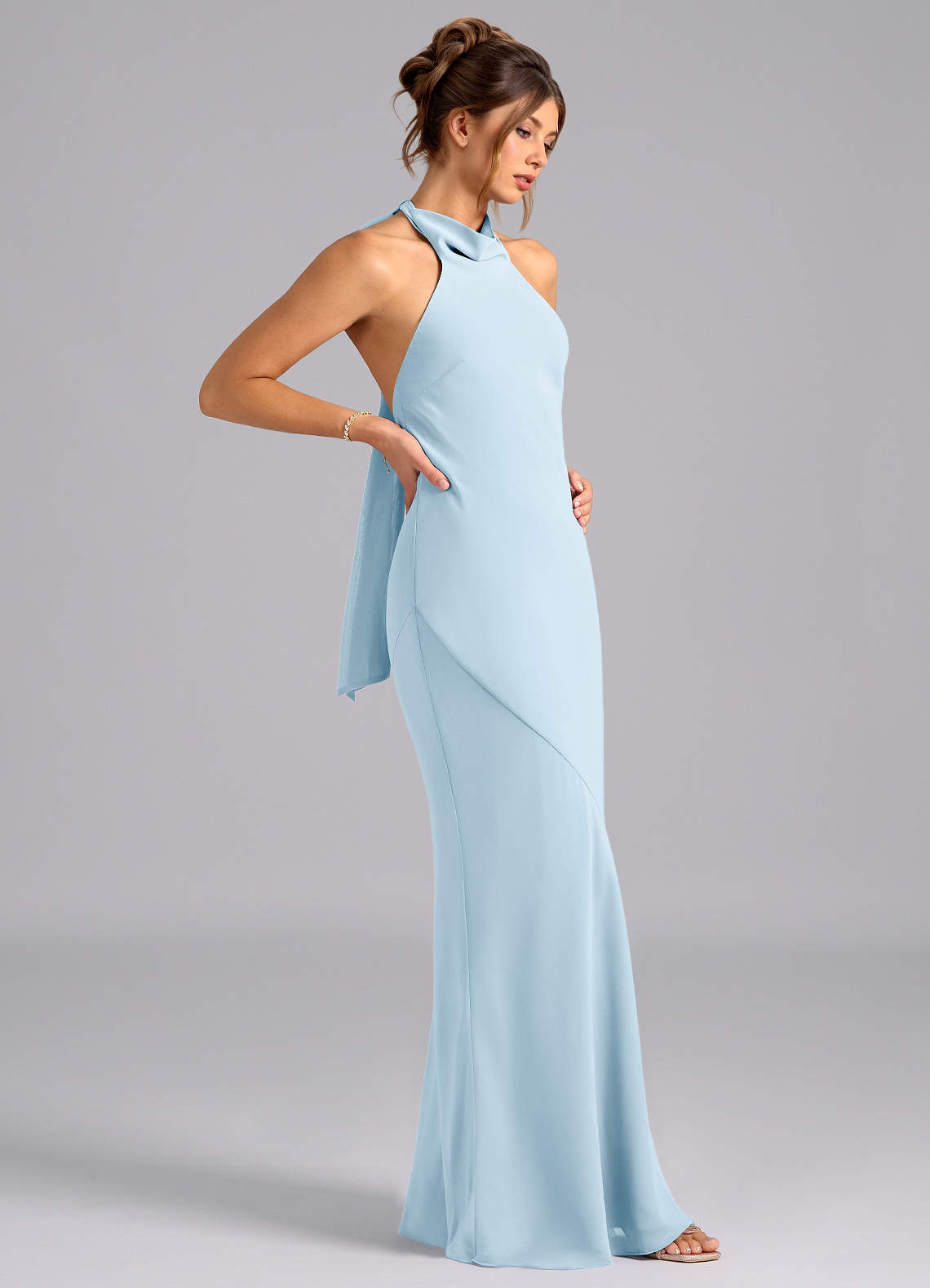 Azazie Velli Bridesmaid Dresses Sky Blue Mermaid High Neck Chiffon Dress image3