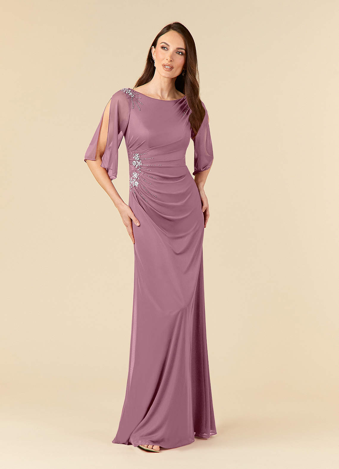 Azazie Magdalene Mother of the Bride Dresses Vintage Mauve Sheath Sequins Mesh Dress image1