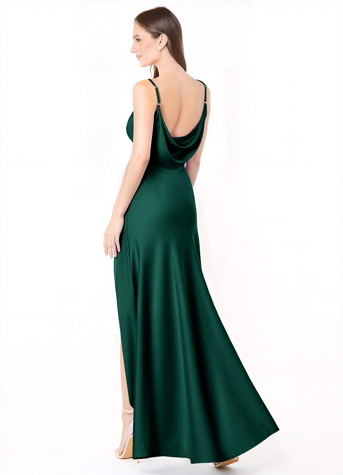 Azazie Alaija Brautjungfernkleider Meerjungfrau-Linie Seitliche Cut-Outs Stretch-Satin Kleid Smaragd image1