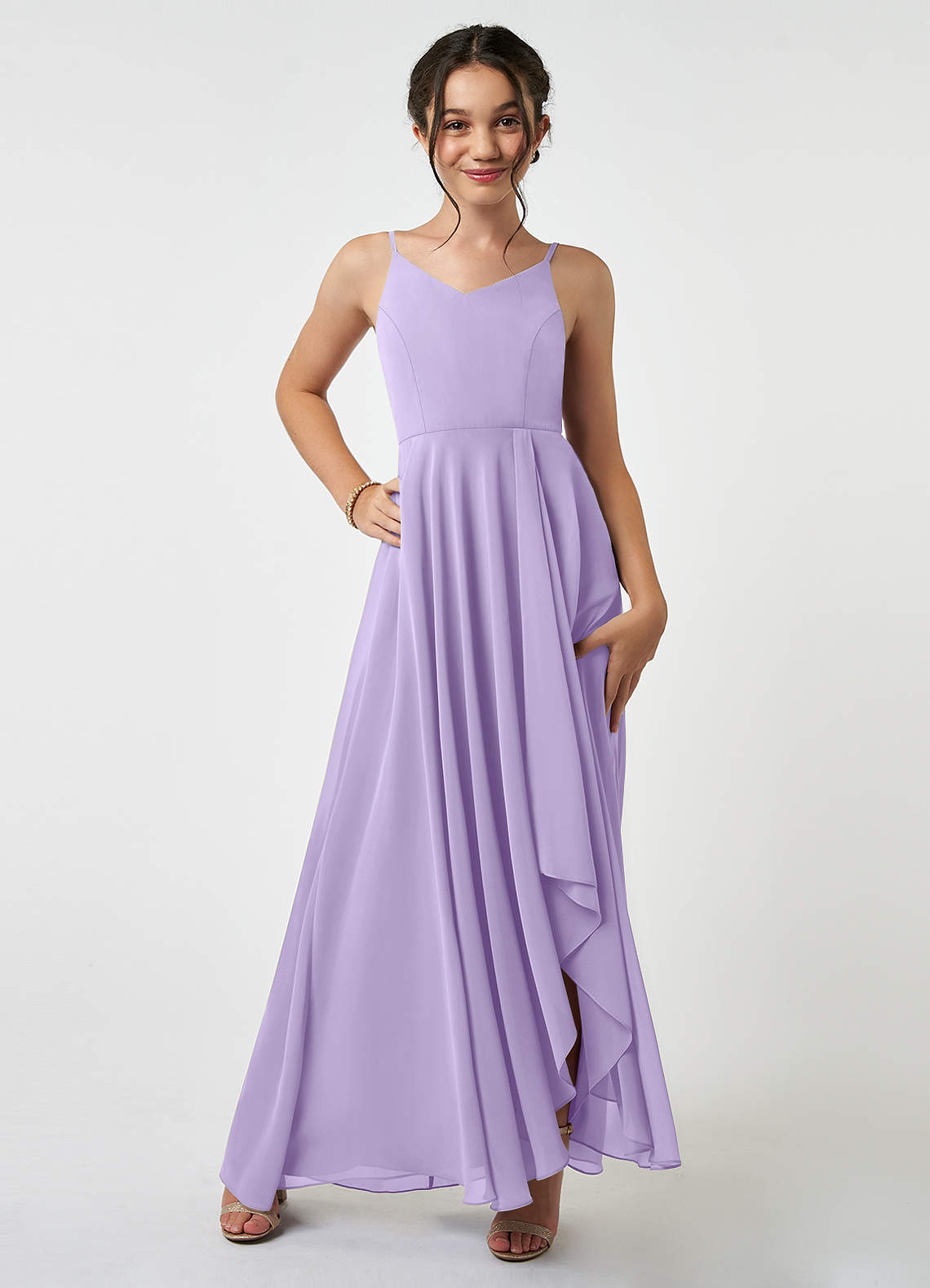 Azazie Collette Junior Lilac A-Line Ruched Chiffon Dress image1