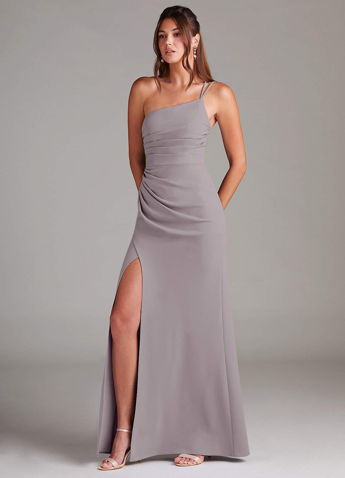 Azazie Eren Jurken voor bruidsmeisjes Jurk van Stretch crêpe met Kolom One-Shoulder Schemering image1