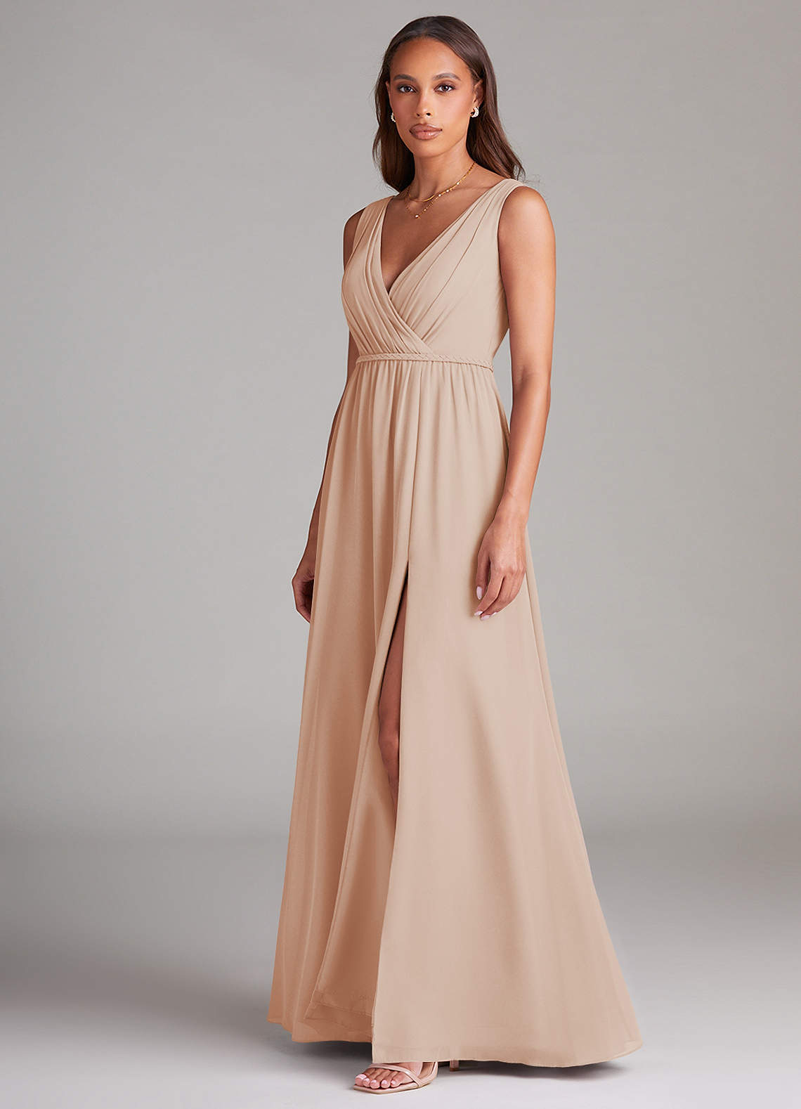 Azazie Tanicia Bridesmaid Dresses English Rose A-Line Pleated Chiffon Dress image1