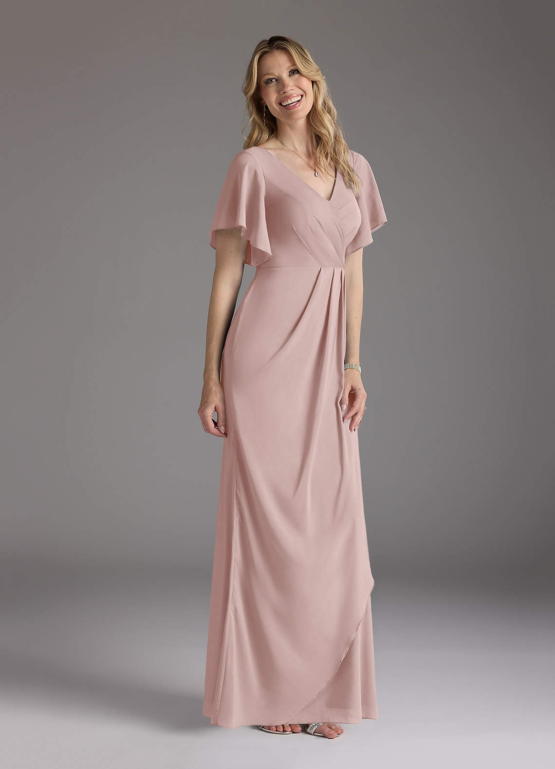 Azazie Song At-home Try On Dresses Dusty Rose Mermaid V-Neck Pleated Stretch Chiffon Dress image1