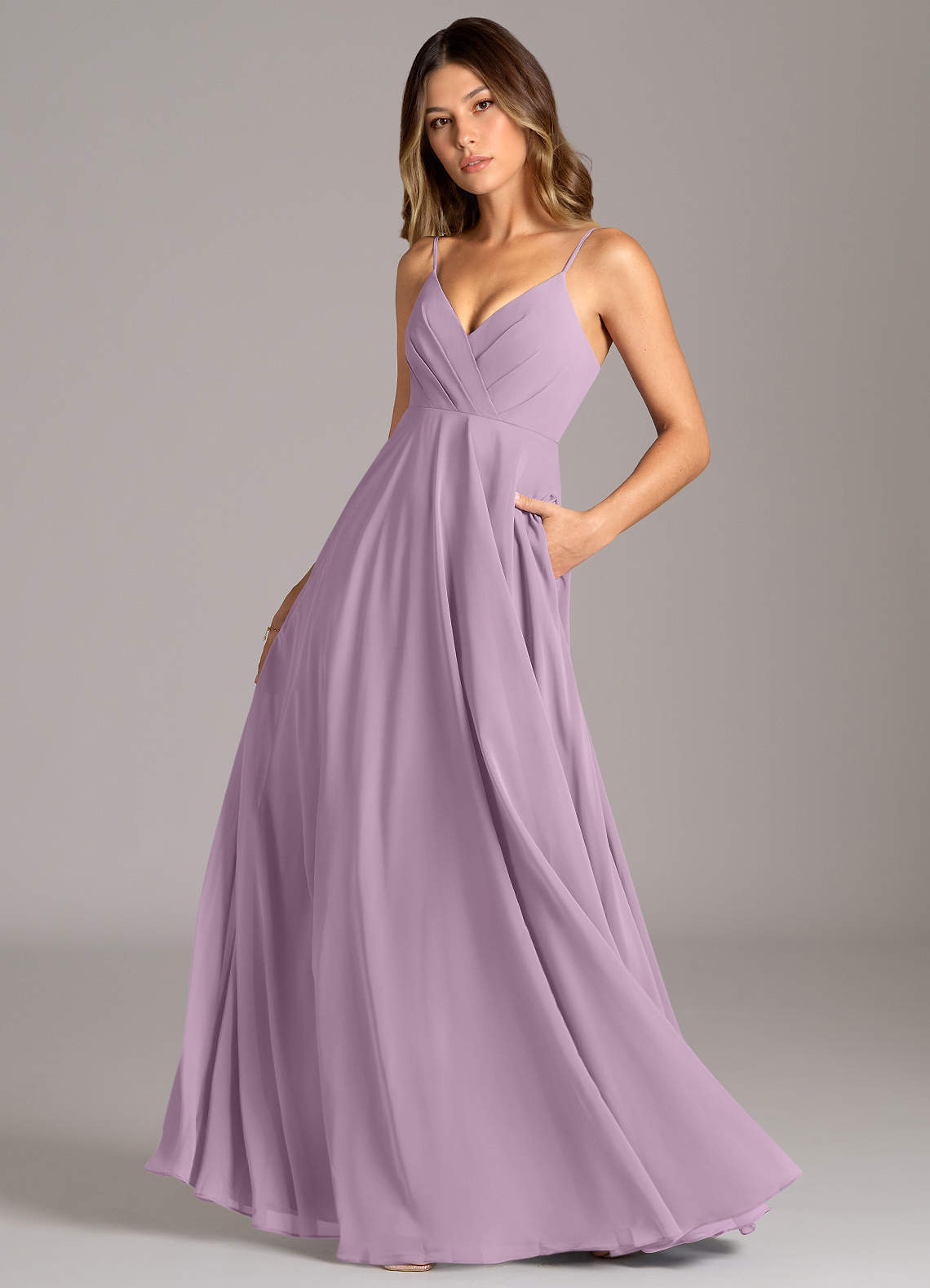 Azazie Amani Suknie dla druhen Linia A Pofałdowany Szyfon Do ziemi Sukienka image1