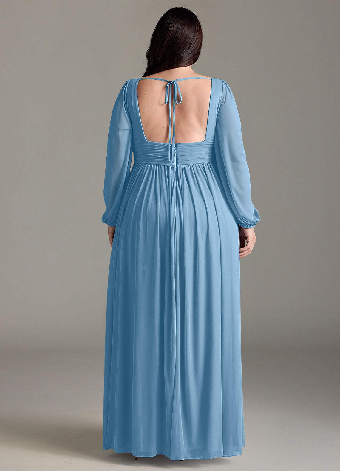 Azazie Norah Abiti da Damigella Abito A-Line in Chiffon con Maniche lunghe e Scollo a V Blu Acciaio image6