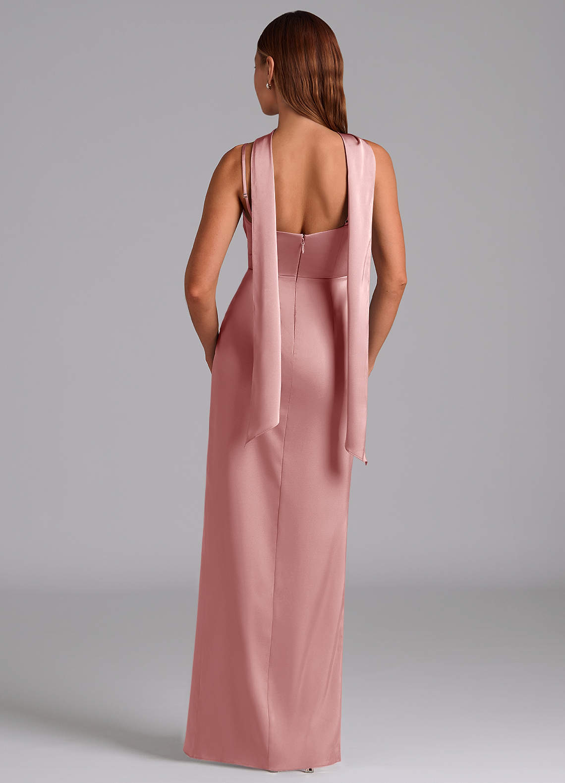 Azazie Calandra Brudtärnklänningar Klä av A-Linje i Stretch Satin Plisserad Dammig Ros image3