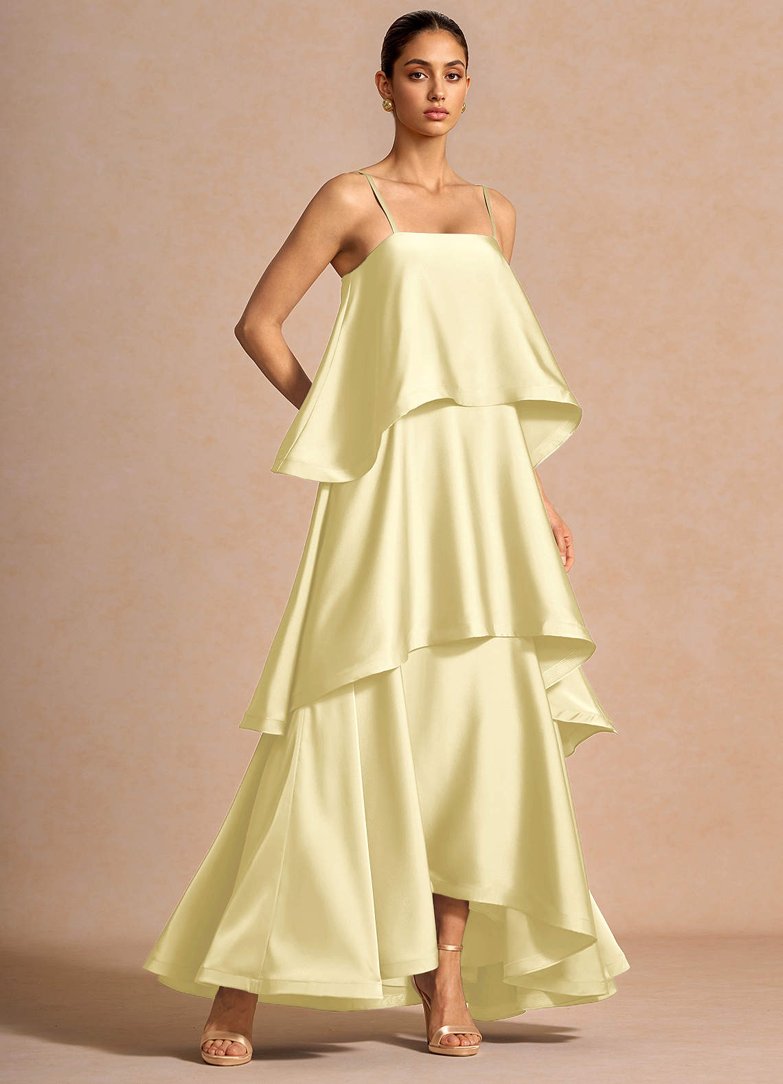butter yellow maxi dress Azazie Floor-Length Dresses Waistless Wedding Guest Formal Semi-Formal Dresses Straight Ruffles Emily is 56 Priscilla Butter Yellow Maxi Dress