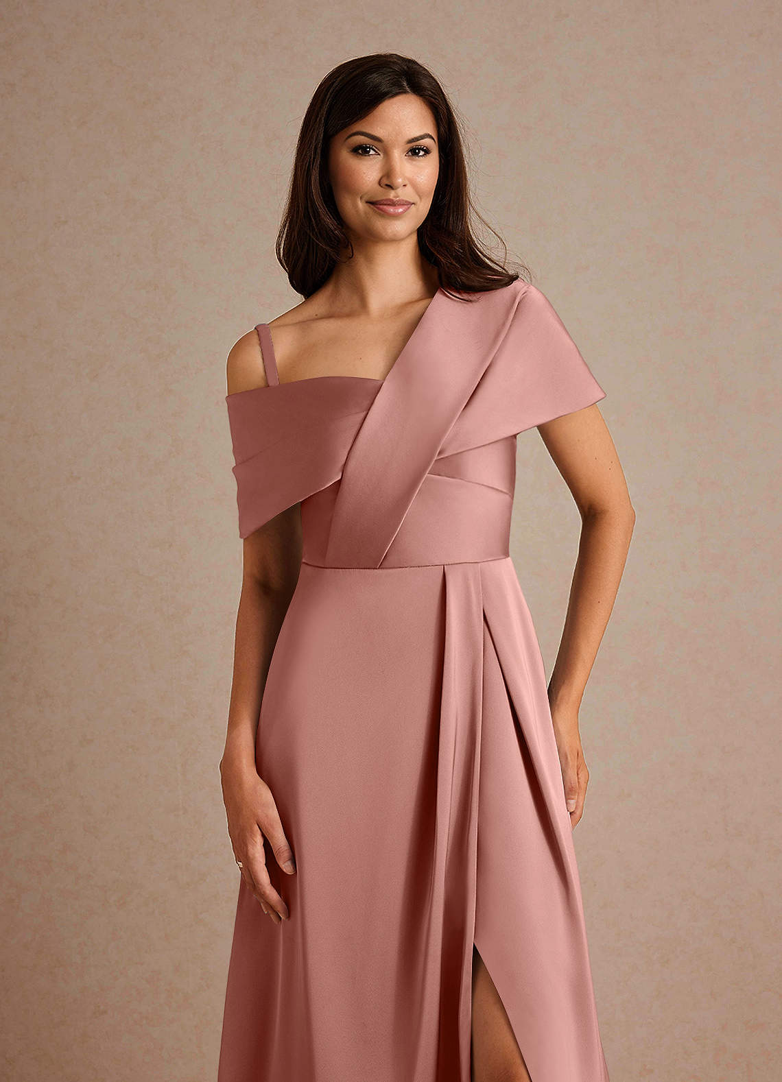 Azazie Milton Mother of the Bride Dresses Rosette A-Line Pleated Stretch Satin Dress image2