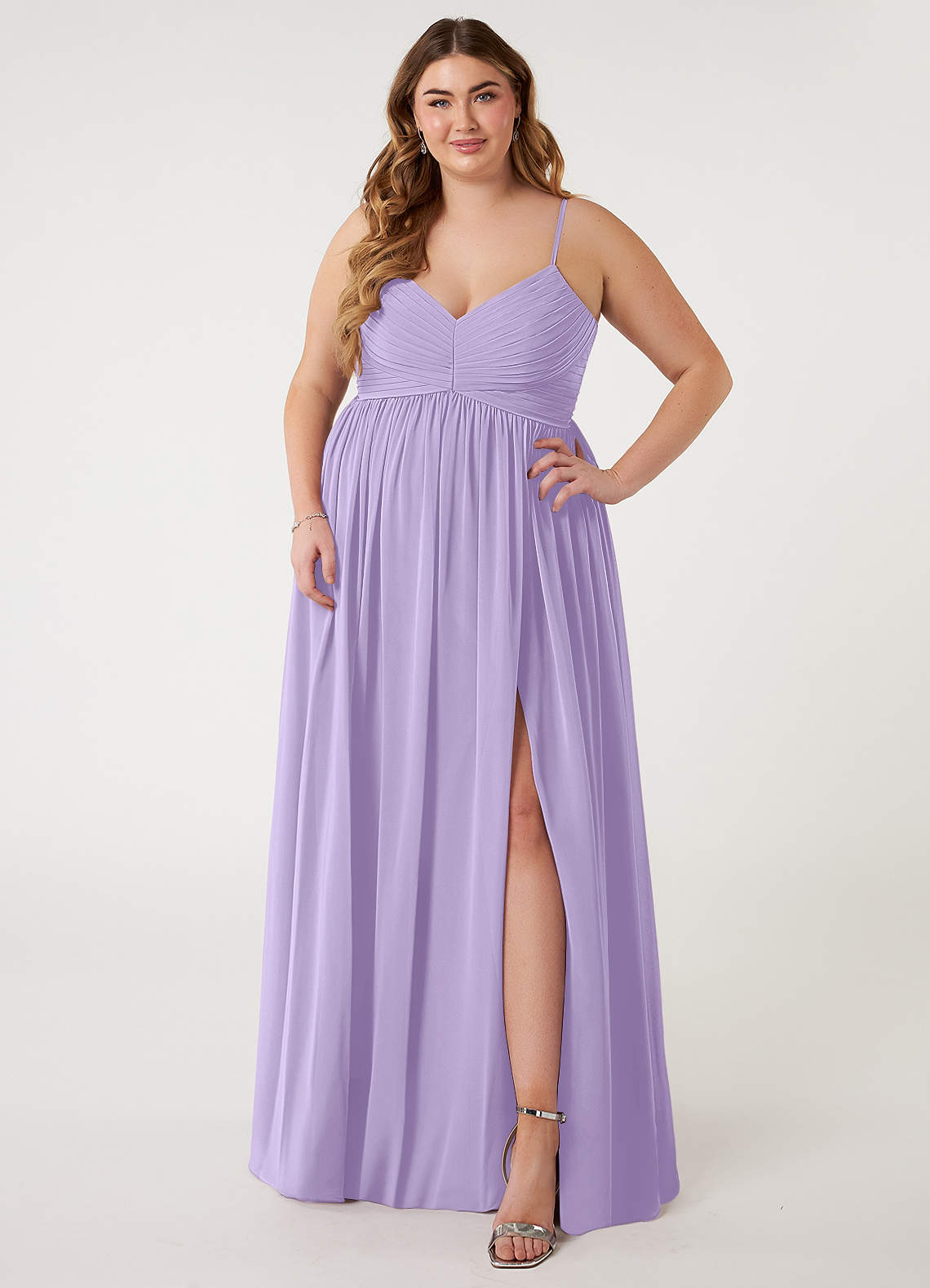 Azazie Alia Bridesmaid Dresses Lilac A-Line Pleated Chiffon Dress image1