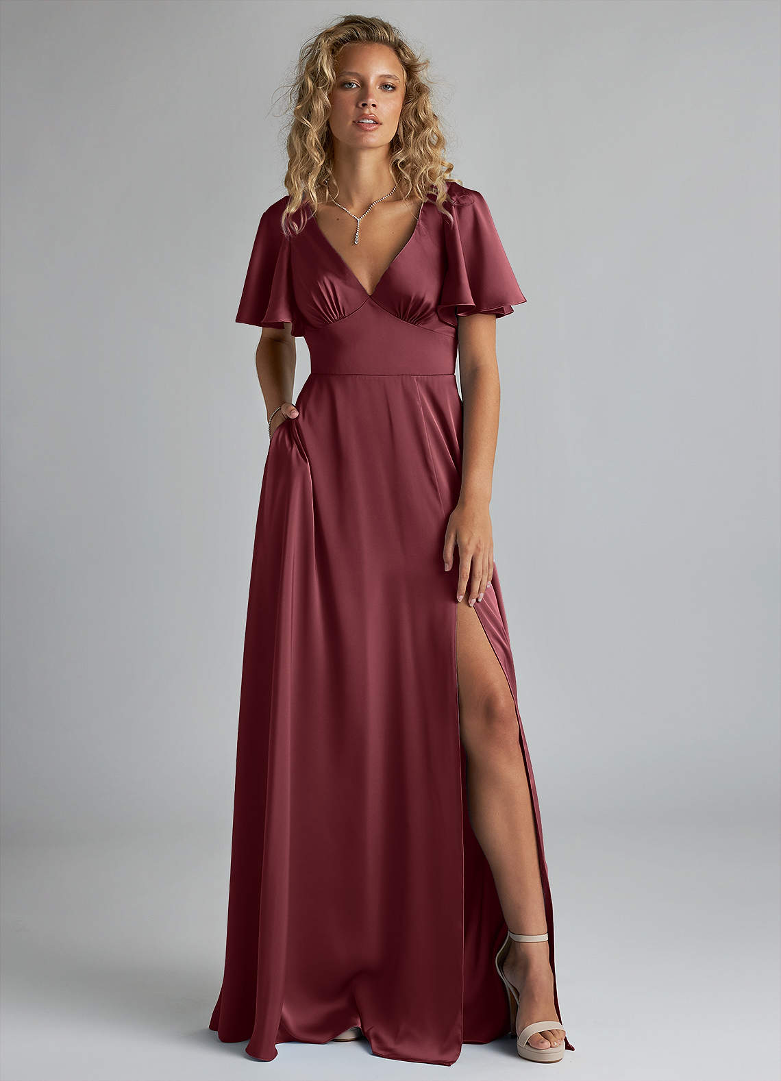 Azazie Kimber Merlot Stretch Satin Bridesmaid Dresses | Azazie