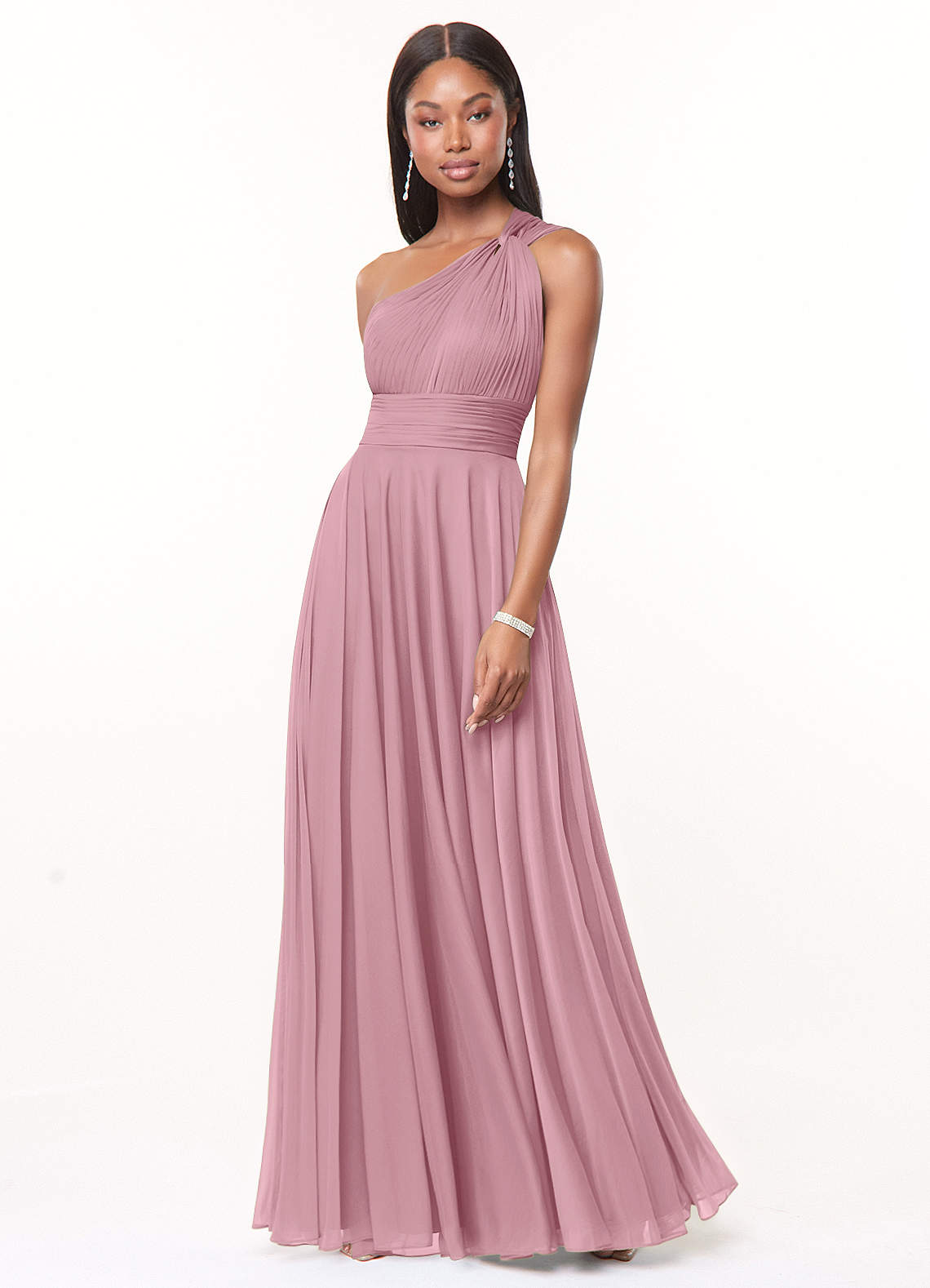 Azazie Charlize Bridesmaid Dresses Vintage Mauve A-Line One Shoulder Mesh Dress image1