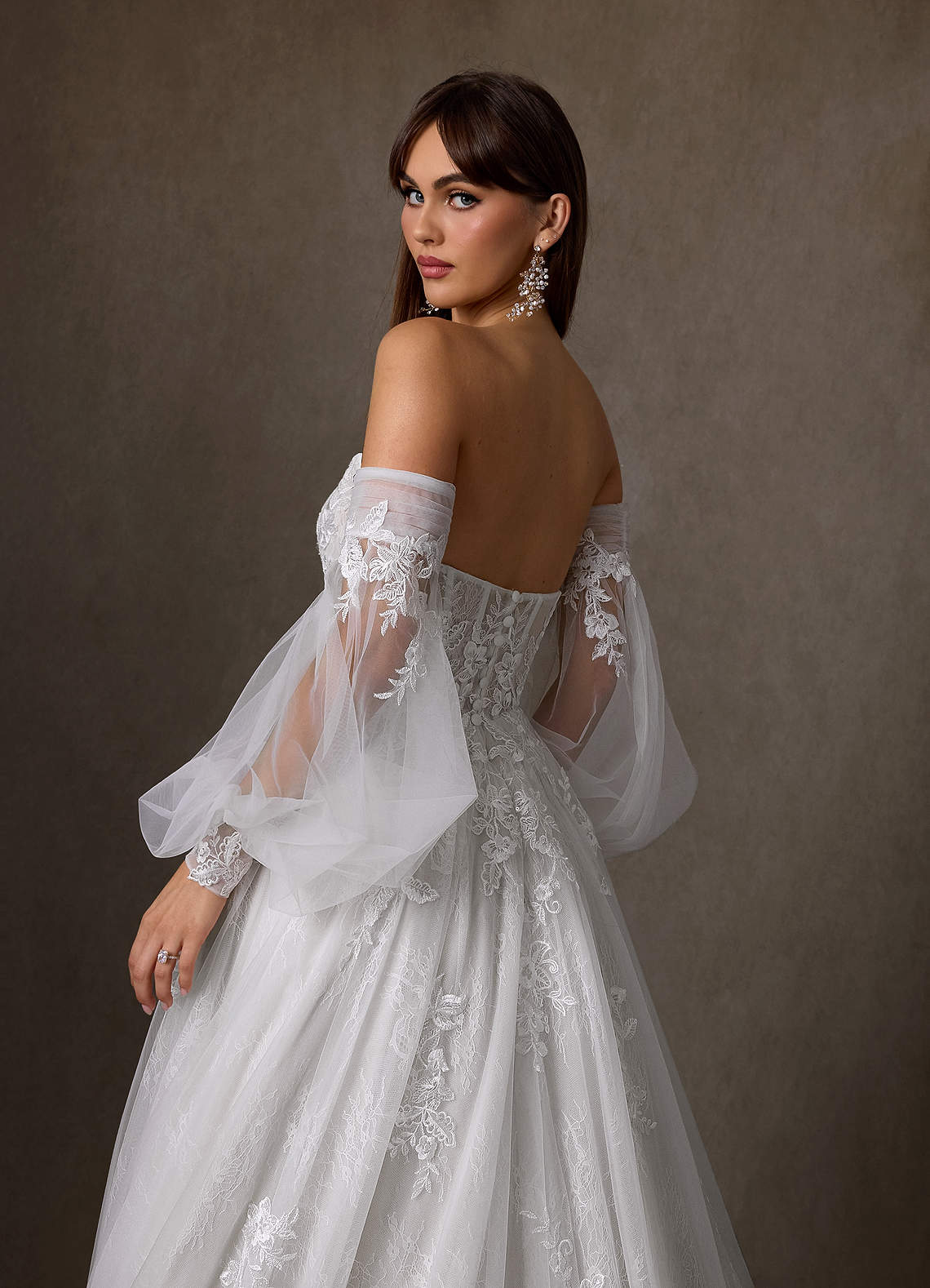 Azazie Elowyn Wedding Dresses Diamond White Ball-Gown Strapless Lace Dress image3