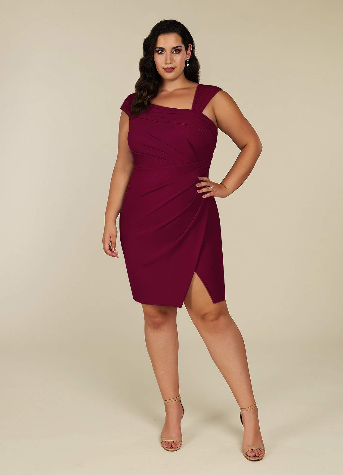 Azazie Cecily Mother of the Bride Dresses Burgundy Sheath Stretch Crepe Dress image1