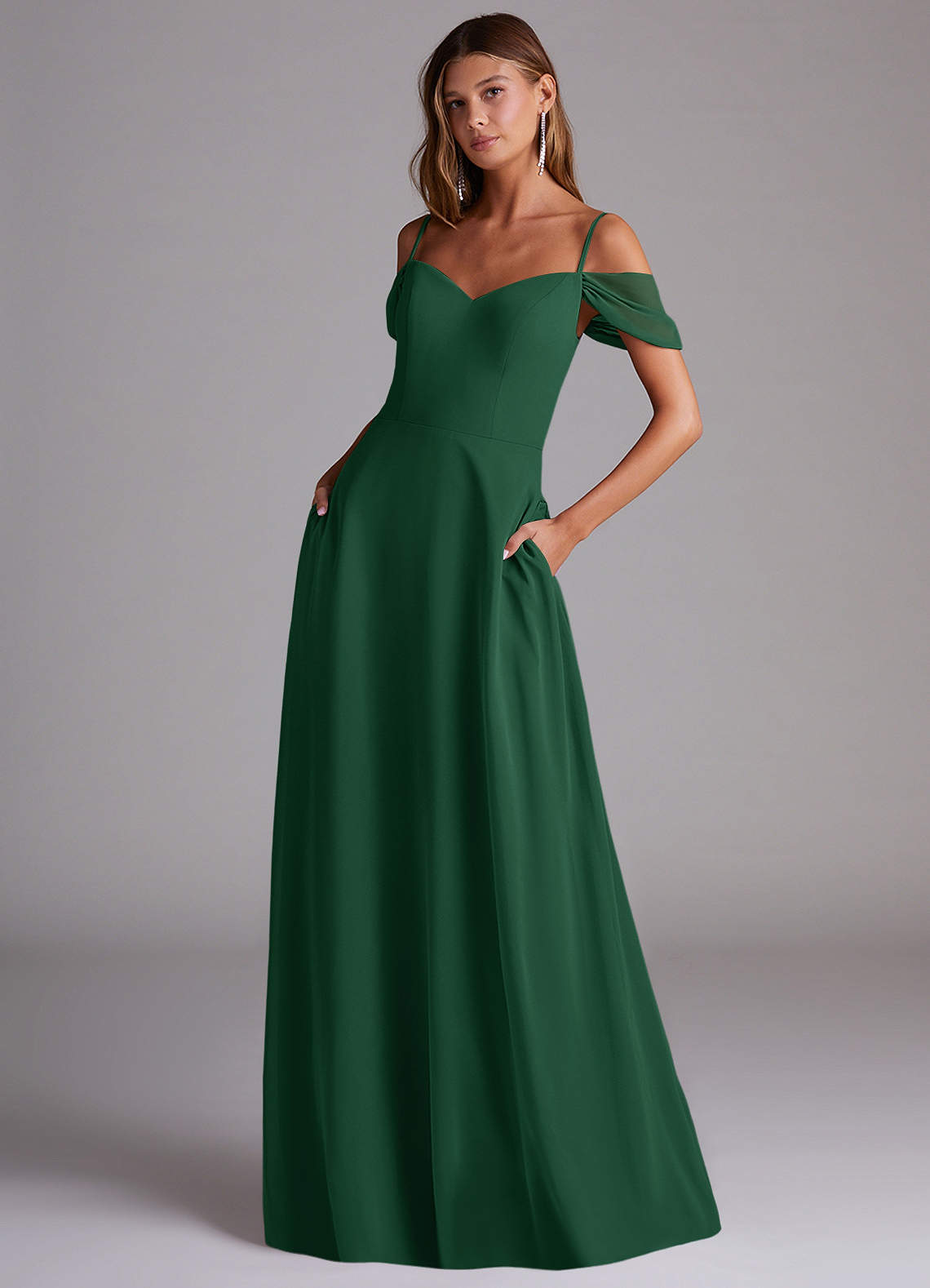 Azazie Marley Bridesmaid Dresses Dark Green A-Line Off the Shoulder Chiffon Convertible Dress image1
