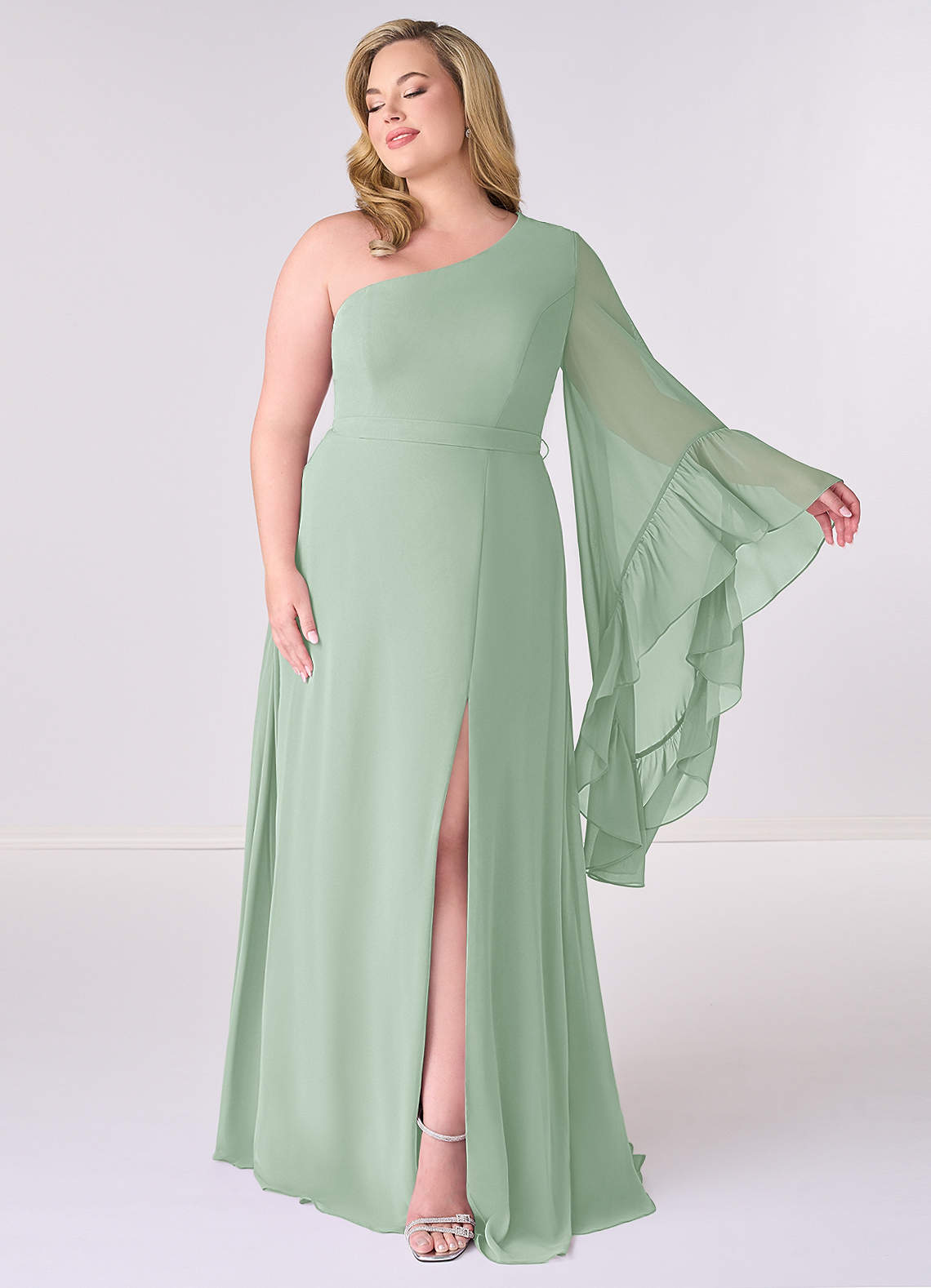 Barbie ♥ Azazie Final Sale Agave A-Line Long Sleeve Chiffon Dress image1