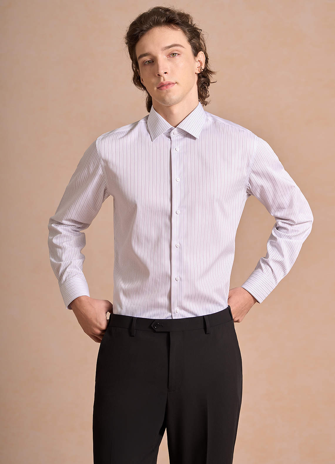 front Aiden Deep Purple Black 100% Cotton Non-Iron Striped Dress Shirt